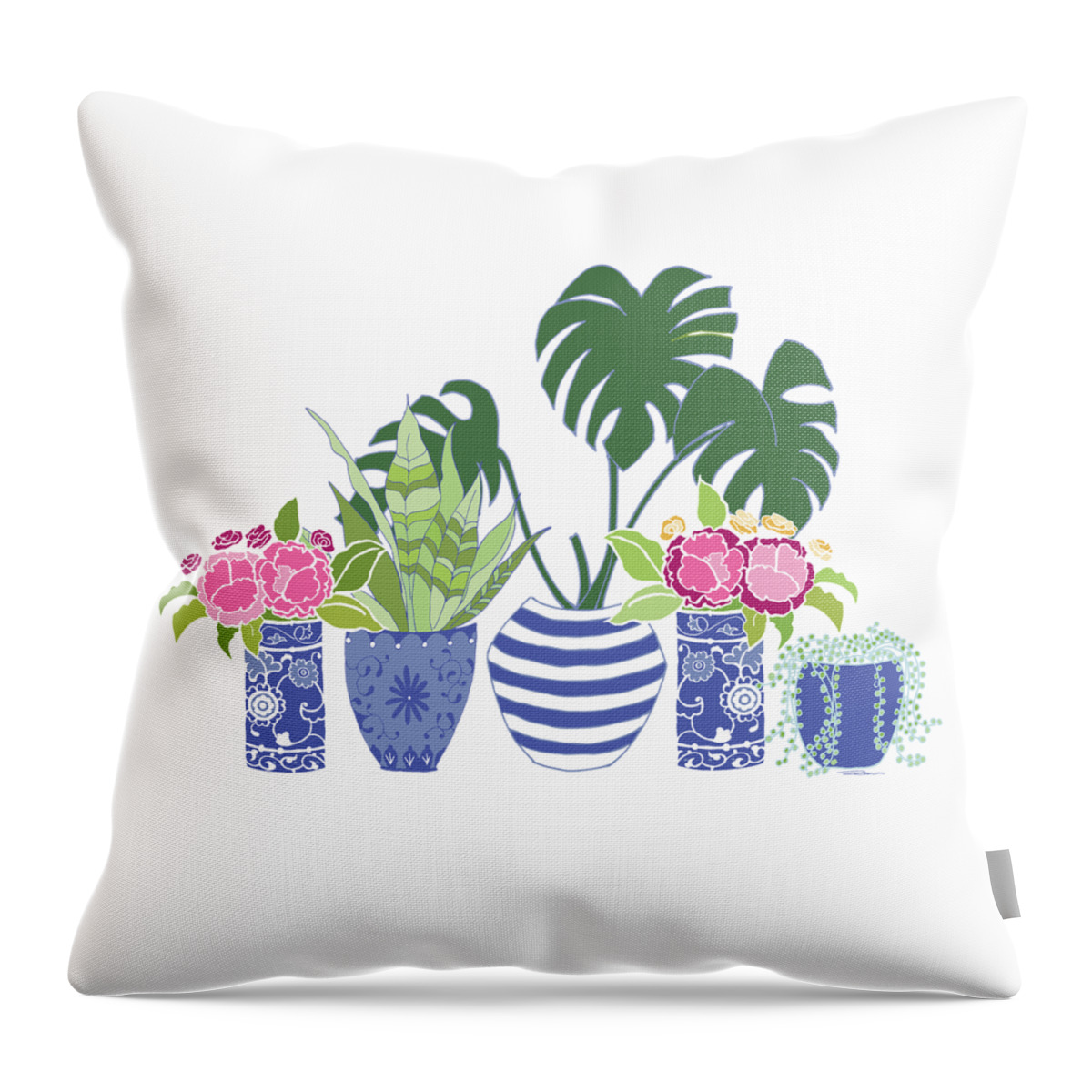 Succulents Throw Pillow featuring the digital art Chinoiserie Garden by Roleen Senic
