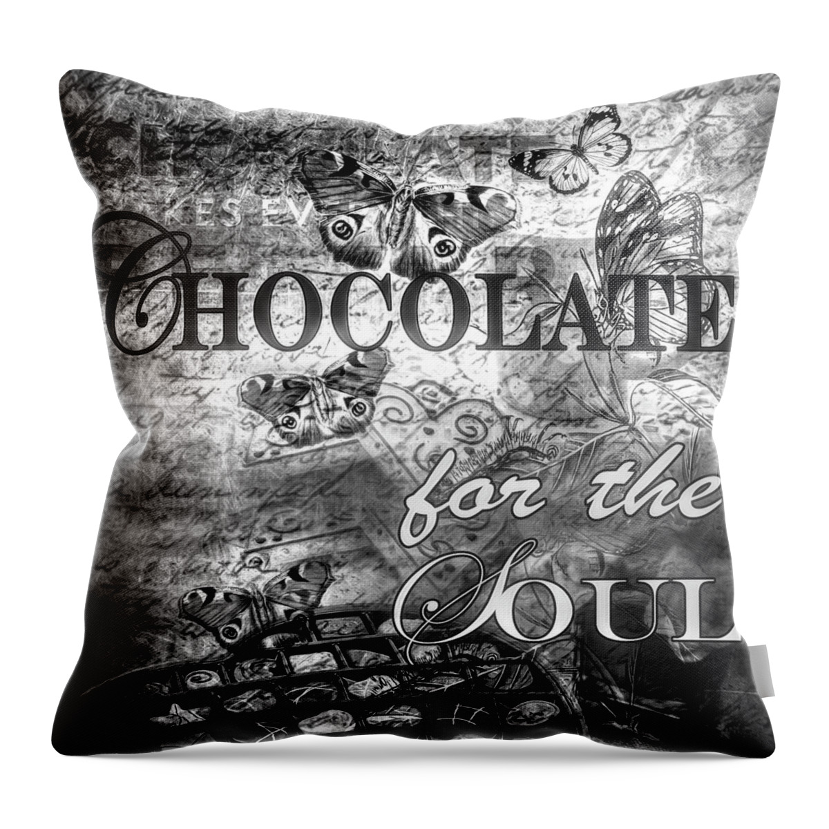 Candy Throw Pillow featuring the photograph Chocolate for the Soul in Black and White by Debra and Dave Vanderlaan