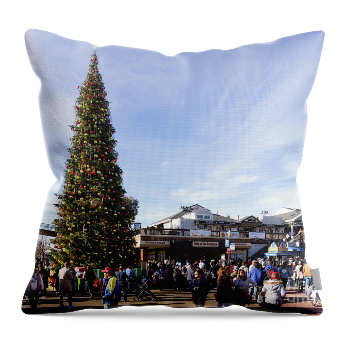 Wingsdomain Throw Pillow featuring the photograph Christmas At Pier 39 San Francisco California DSC6790 by Wingsdomain Art and Photography