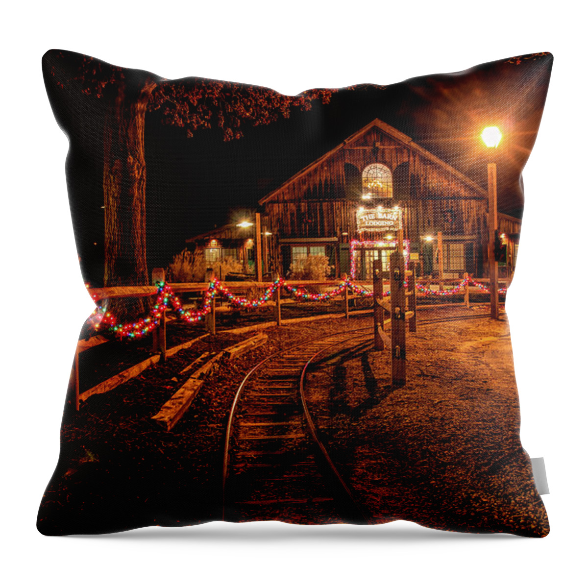 Smithville Throw Pillow featuring the photograph Christmas At The Barn In Smithville by Kristia Adams