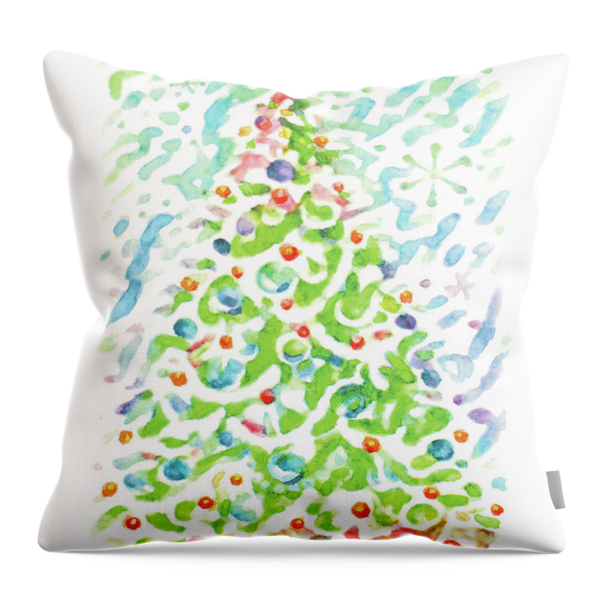 Christmas Throw Pillow featuring the drawing Christmas-Tree,Watercolor,Colourful,Dazzling,Impressionism,Handmade,Hand-painted,Greeting Card by Artto Pan