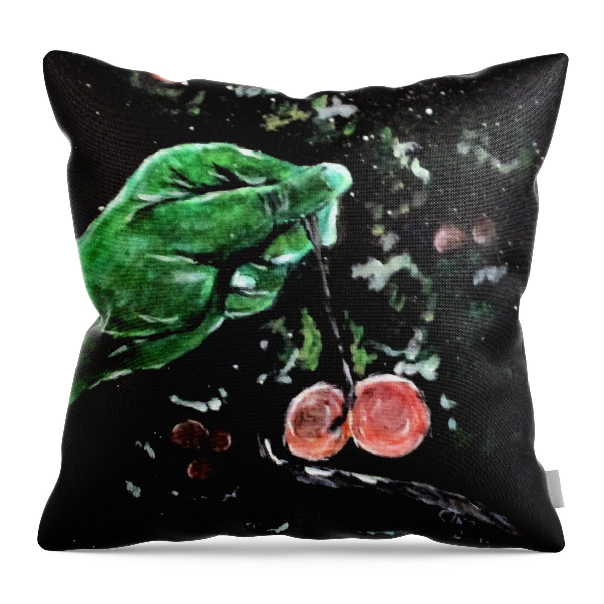 Green Throw Pillow featuring the painting Christophers Fuzzies by Clyde J Kell