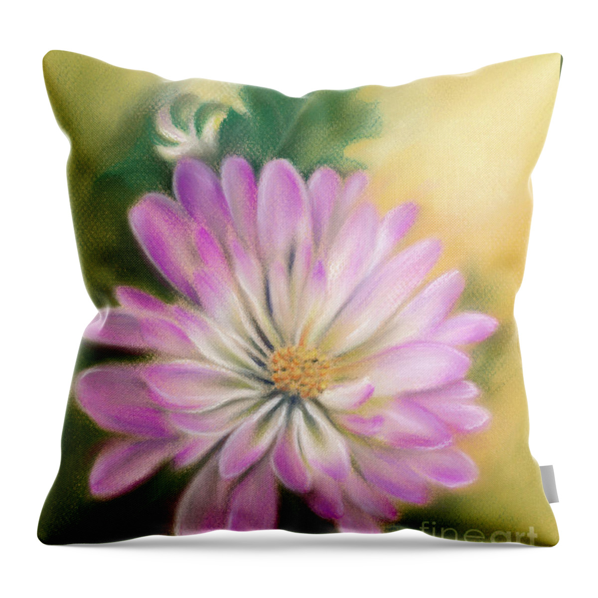Chrysanthemum Throw Pillow featuring the painting Chrysanthemum Blossom with Bud and Leaf by MM Anderson