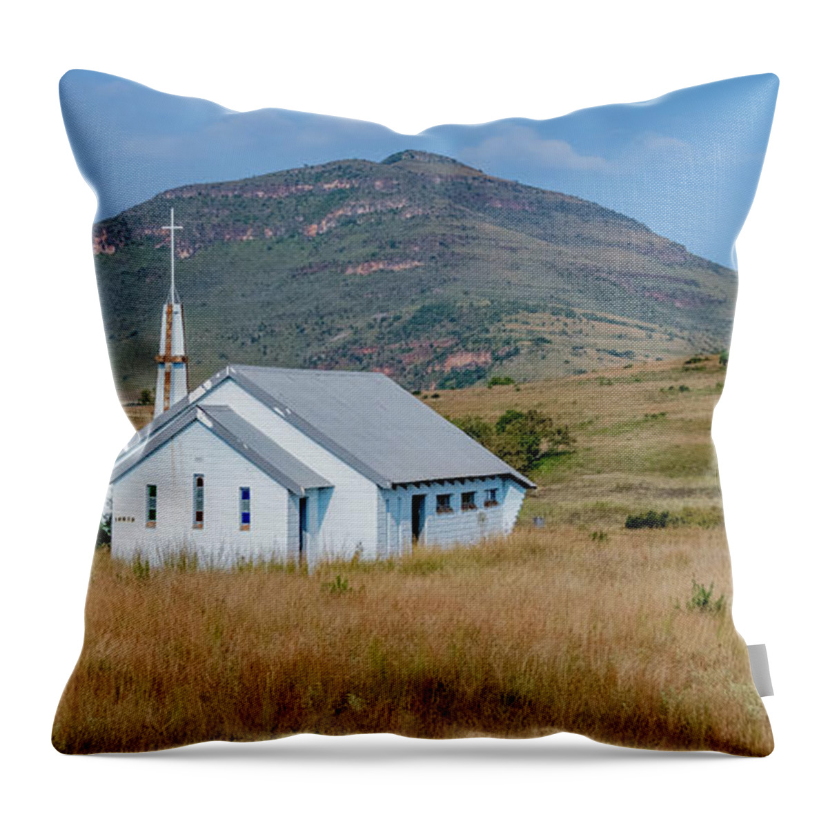 Tall Grasses Throw Pillow featuring the photograph Church Along the Road by Marcy Wielfaert