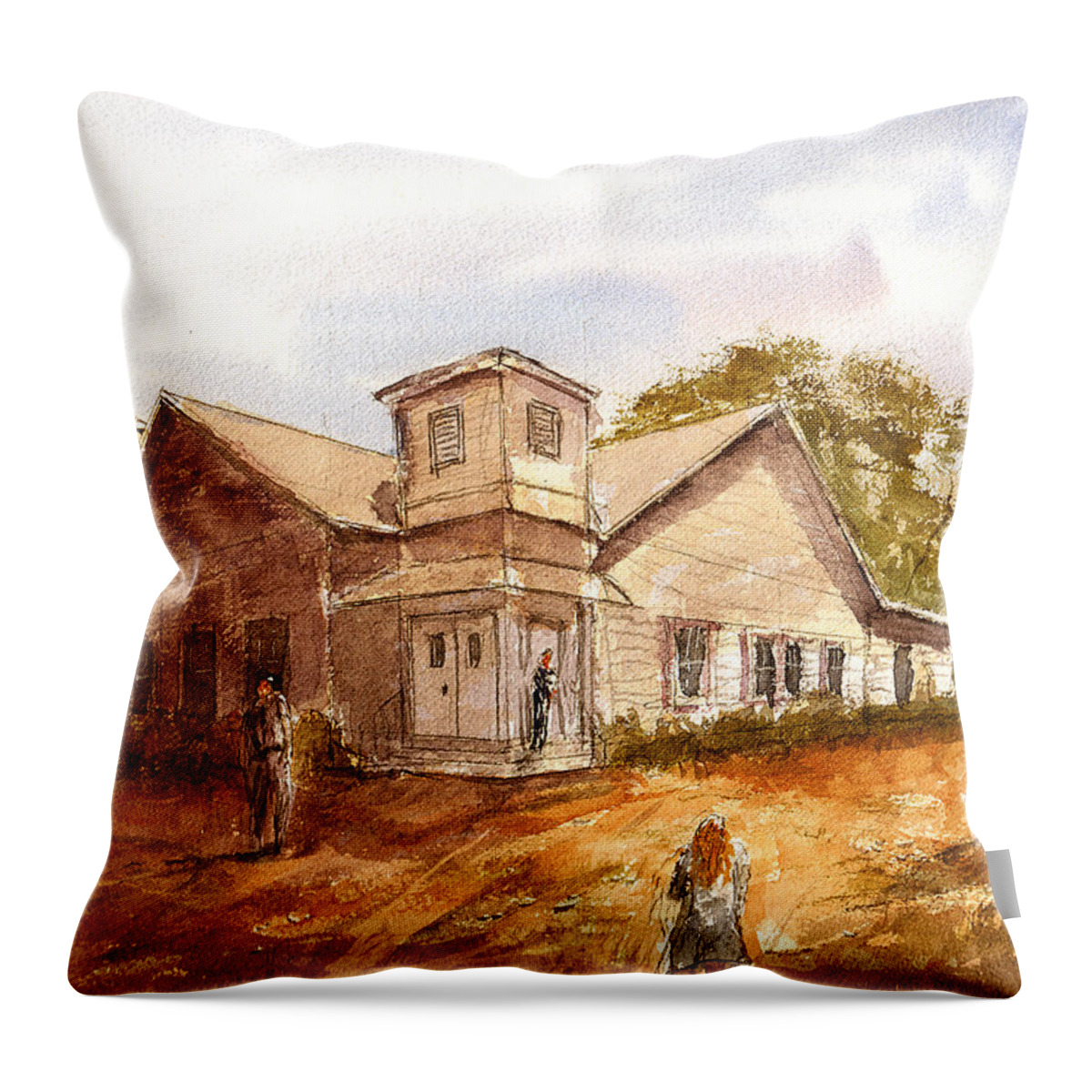 Church Throw Pillow featuring the painting Church in the Woods by Barry Jones