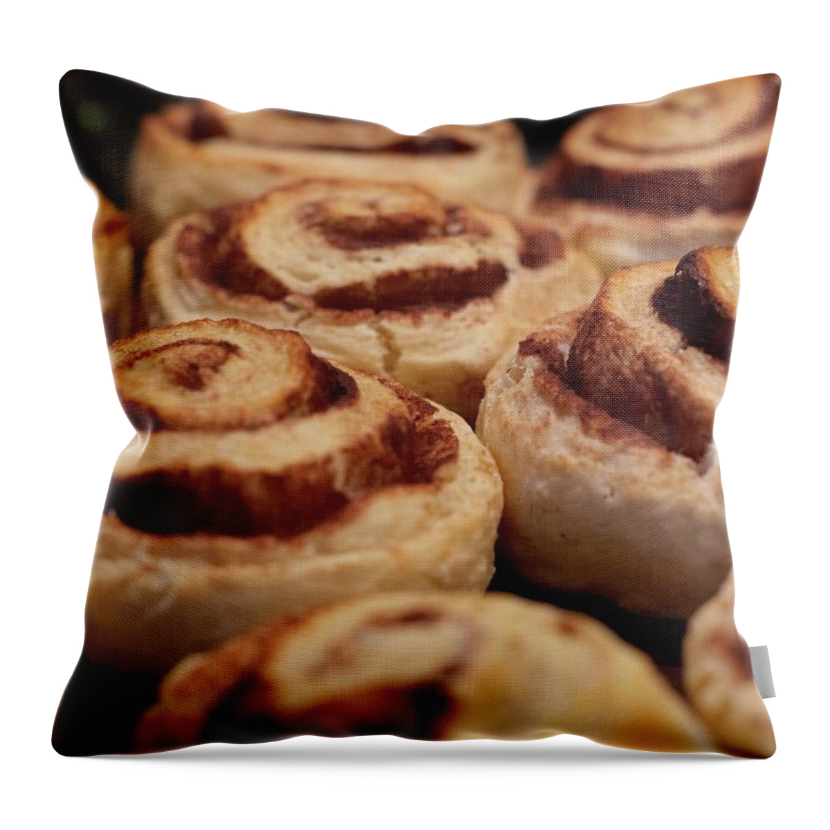 Unhealthy Eating Throw Pillow featuring the photograph Cinnamon Pinwheel Scones On A Baking by Brenda Anderson