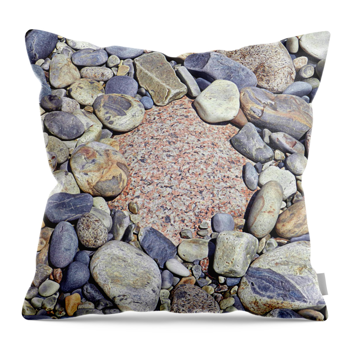 Pink Granite Throw Pillow featuring the photograph Circle of Rocks from Acadia National Park, Maine by Lise Winne