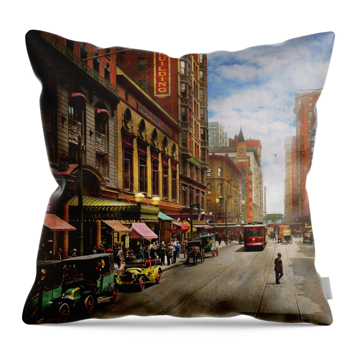 Chicago Throw Pillow featuring the photograph City - Chicago IL - The Brevoort Hotel 1910 by Mike Savad