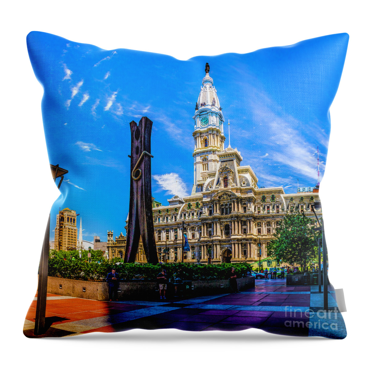 Pennsylvania Throw Pillow featuring the photograph City Hall and the Clothespin by Nick Zelinsky Jr