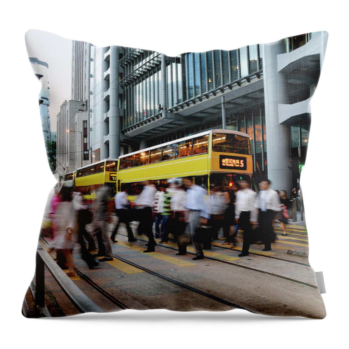 Working Throw Pillow featuring the photograph City Life Hong Kong by Samxmeg