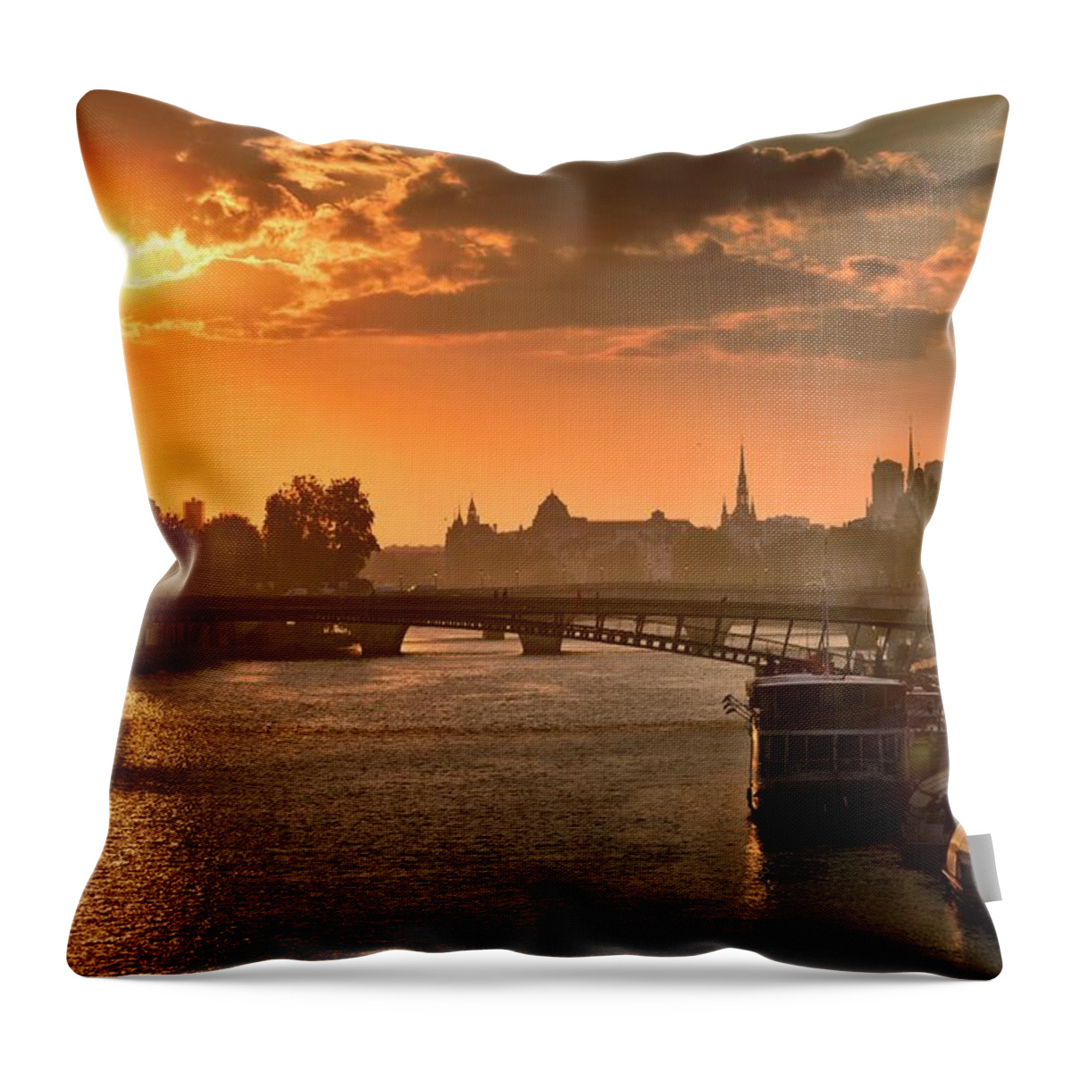 Estock Throw Pillow featuring the digital art City Of Paris With Seine River by Massimo Ripani