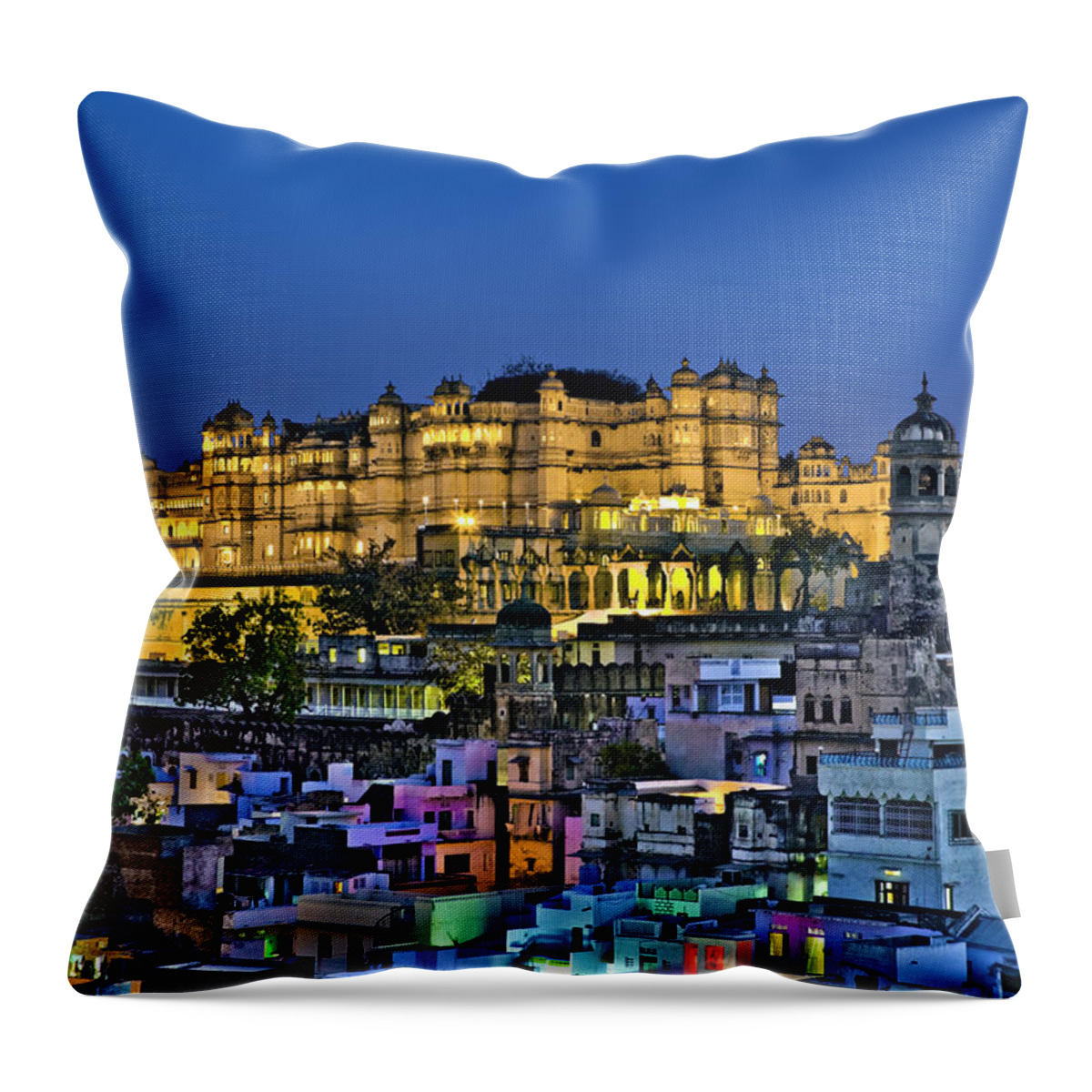 Clear Sky Throw Pillow featuring the photograph City Palace Udaipur India by Glen Allison