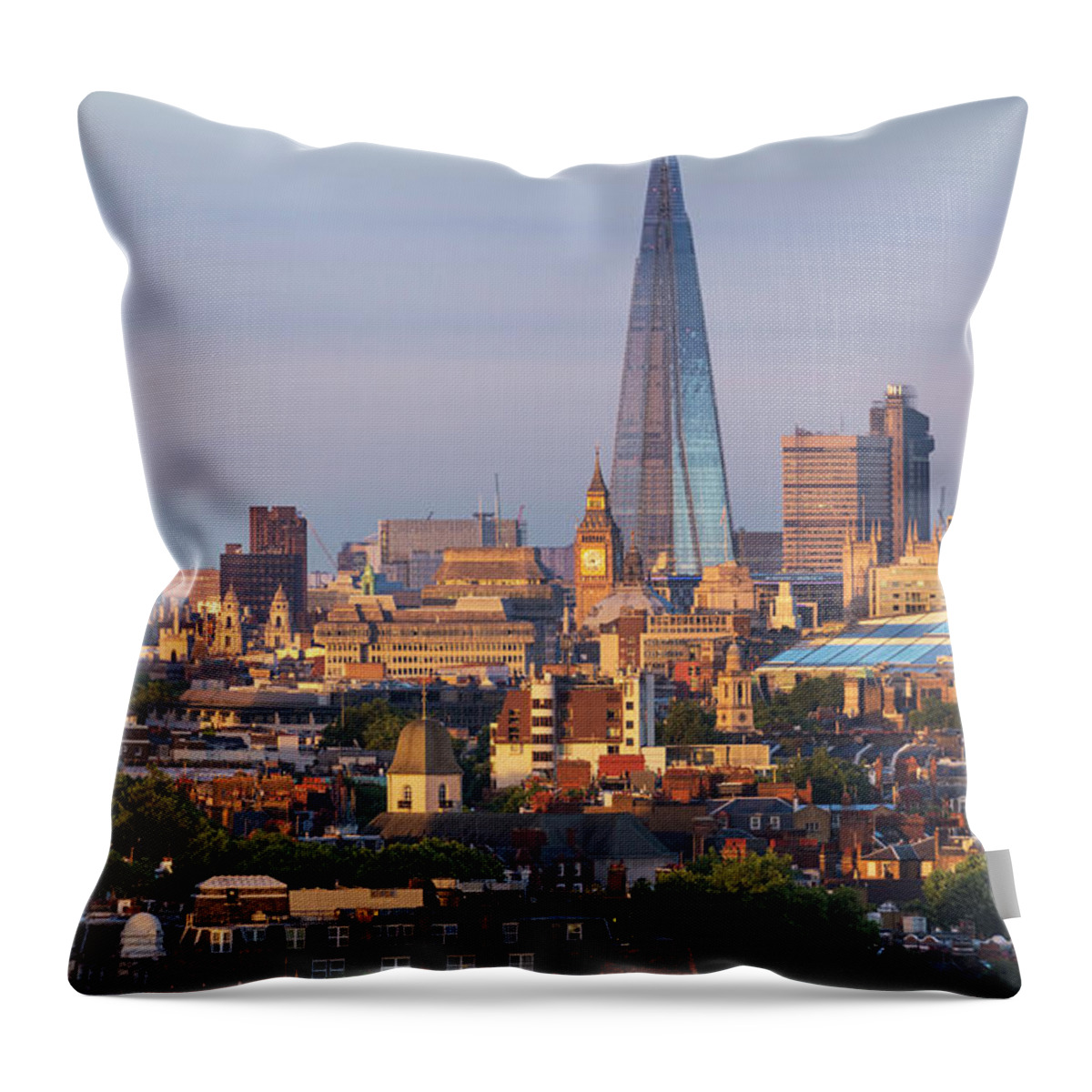 Tranquility Throw Pillow featuring the photograph City Skyline In Late Evening Sunlight by Simon Butterworth