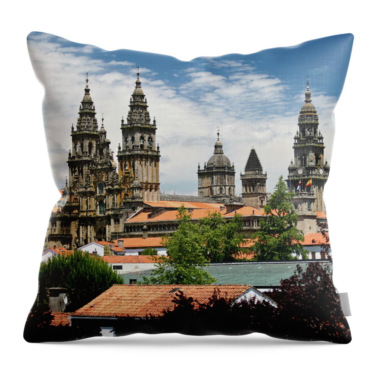 Gothic Style Throw Pillow featuring the photograph Cityscape Of Santiago De Compostela by Ciburaska