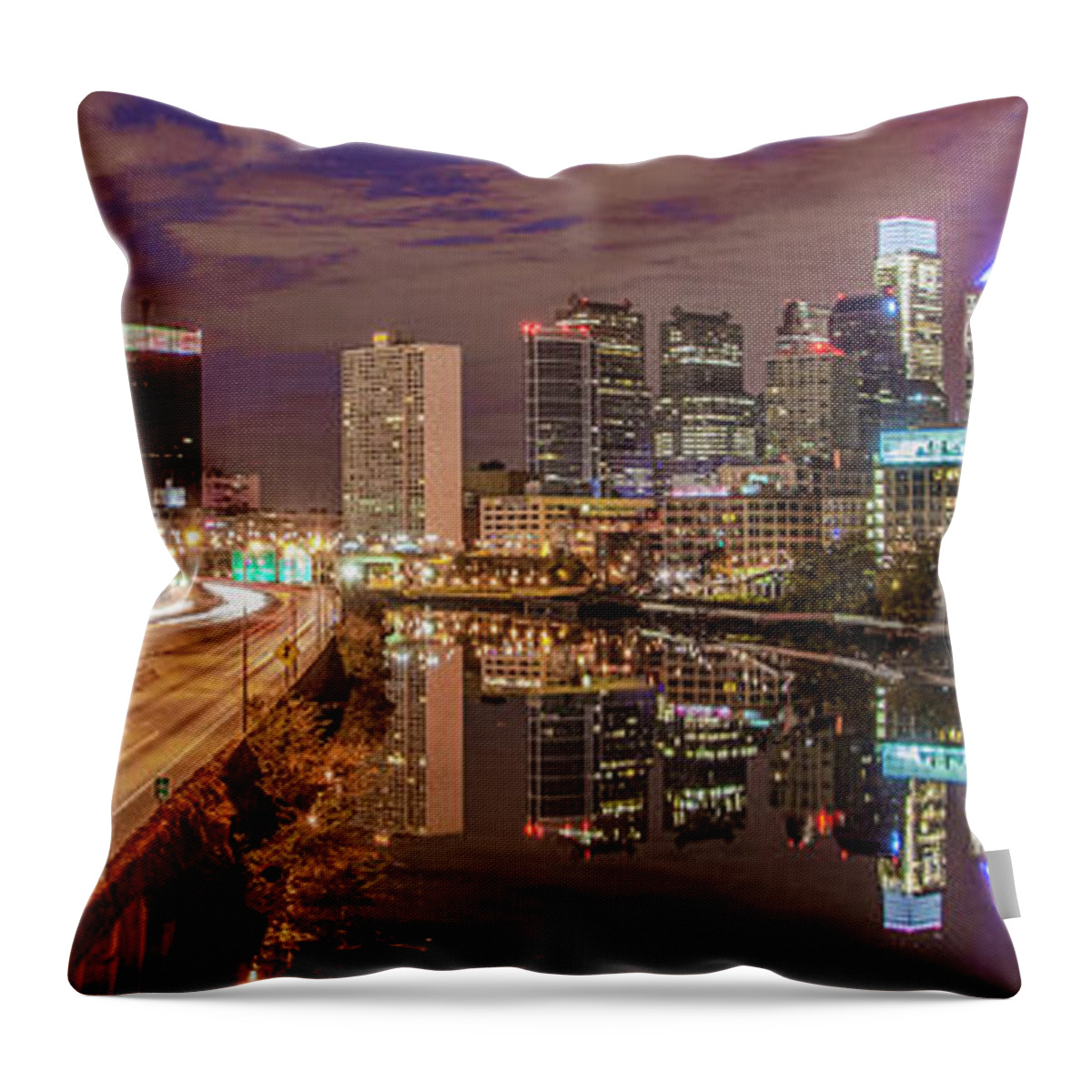 Cityscape Throw Pillow featuring the photograph Cityscape Panorama - Philadelphia from South Street by Bill Cannon