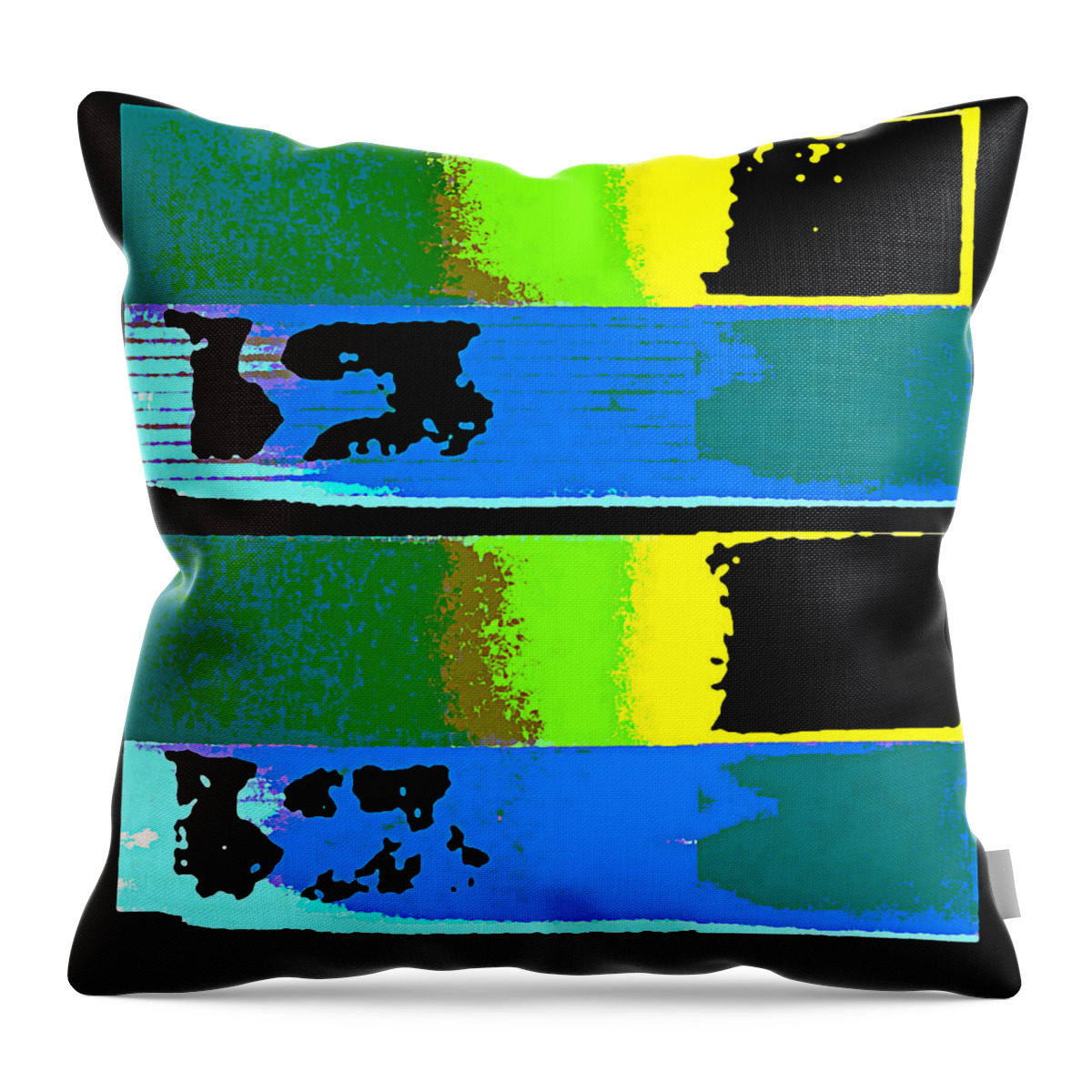 Digital Image Contemporary Abstract Bright Color Bold Colors Yellow Blue City Cityscape Throw Pillow featuring the digital art CityscapeR 4000 Original Fine Art Painting Digital Abstract Triptych by G Linsenmayer