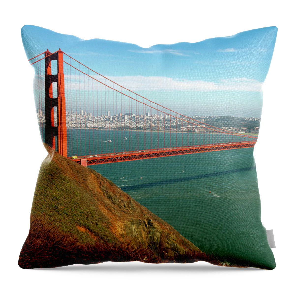 Classic Golden Gate Throw Pillow featuring the photograph Classic Golden Gate by Bonnie Follett