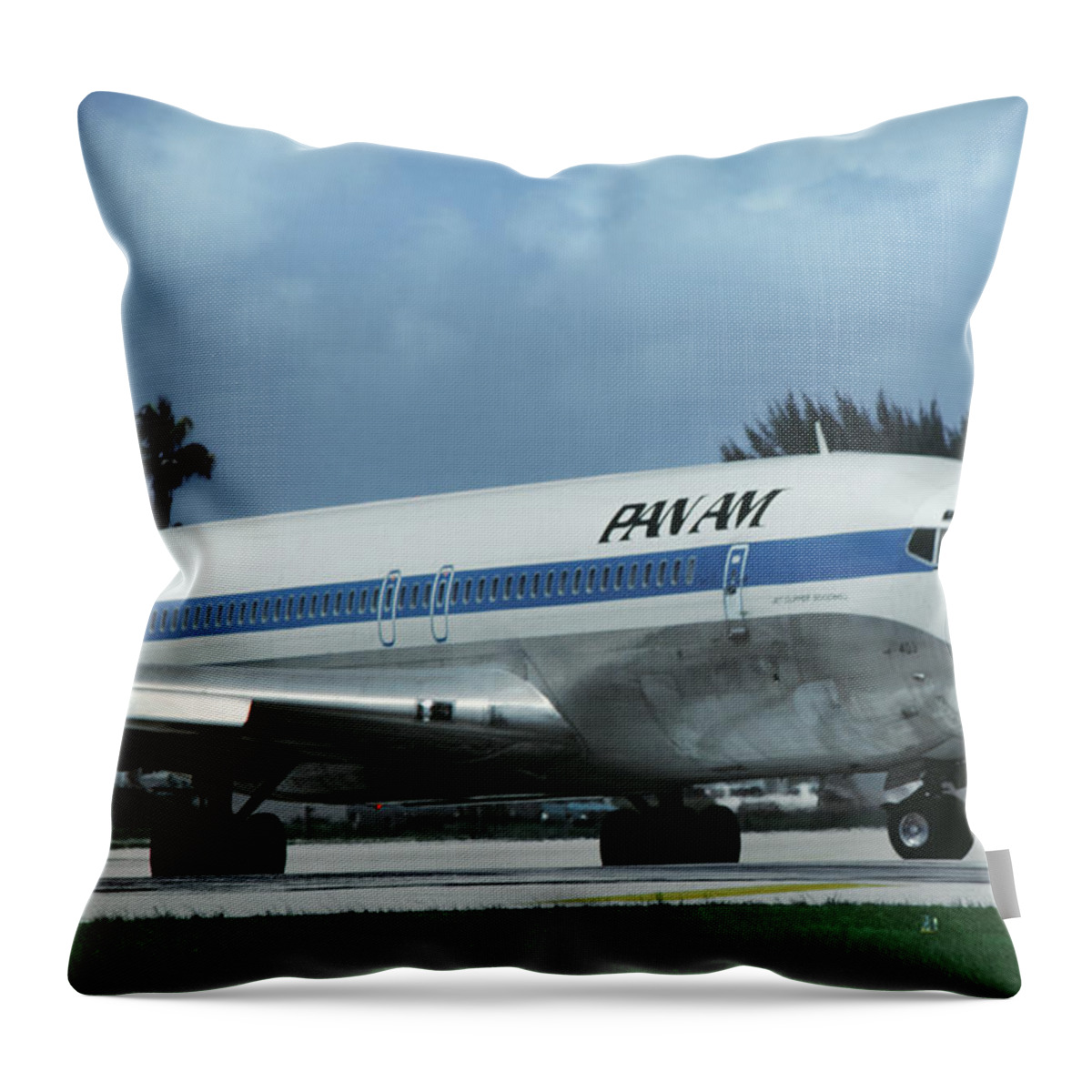 Pan American World Airways Throw Pillow featuring the photograph Classic Pan Am Boeing 707 by Erik Simonsen