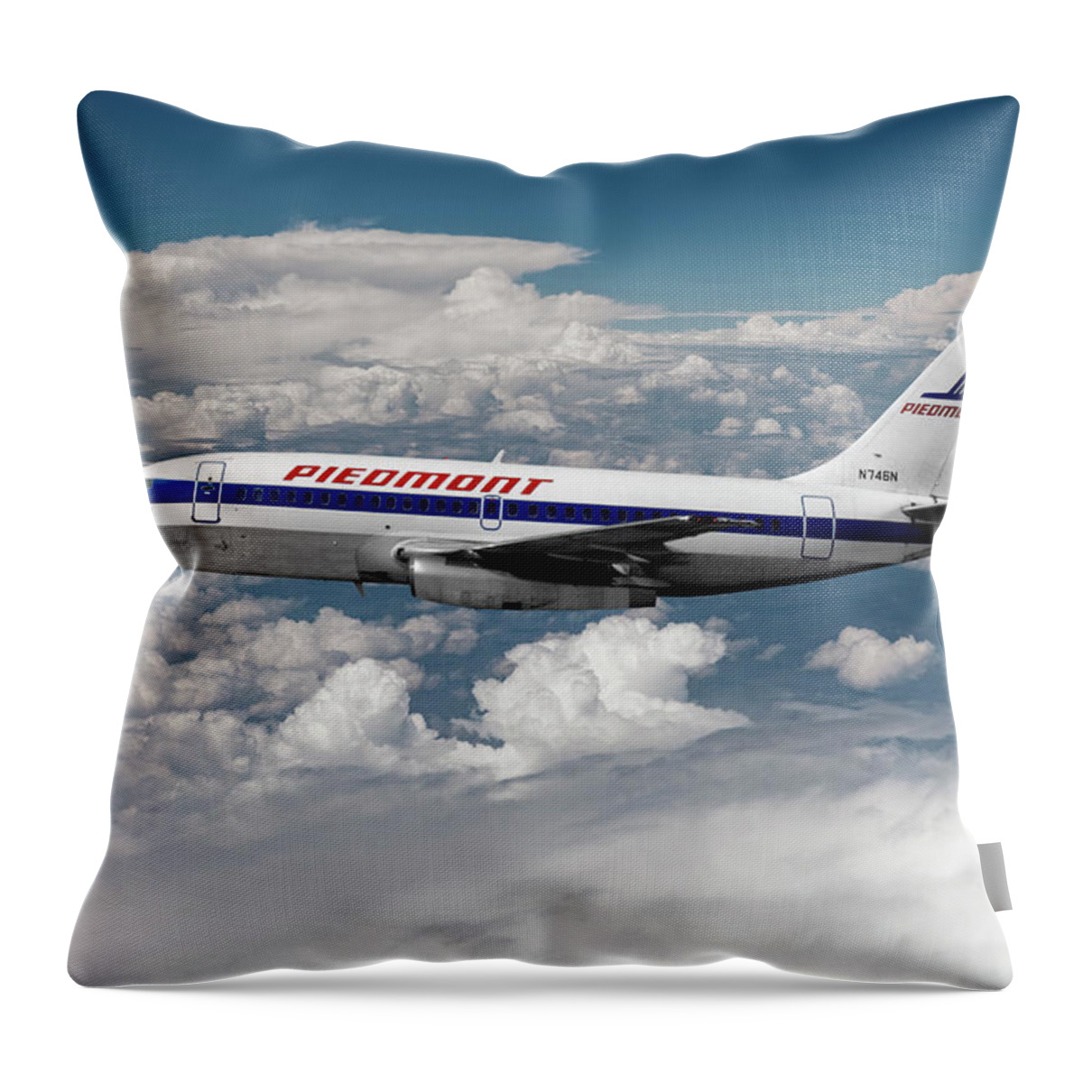 Piedmont Airlines Throw Pillow featuring the mixed media Classic Piedmont Boeing 737 by Erik Simonsen