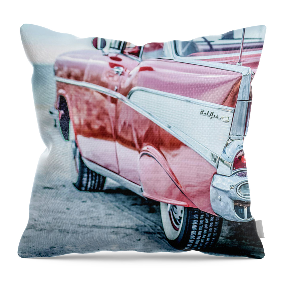 50s Throw Pillow featuring the photograph Classic Vintage Red Chevy Bel Air weathervane by Edward Fielding