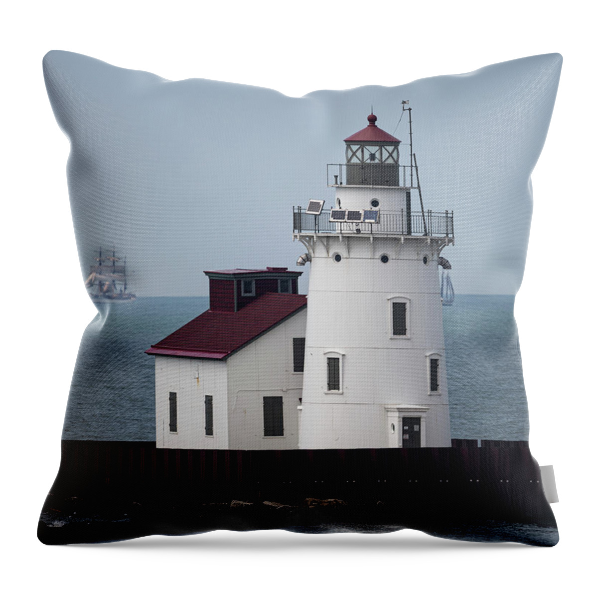 Lighthouse Throw Pillow featuring the photograph Cleveland Harbor West Lighthouse by Dale Kincaid