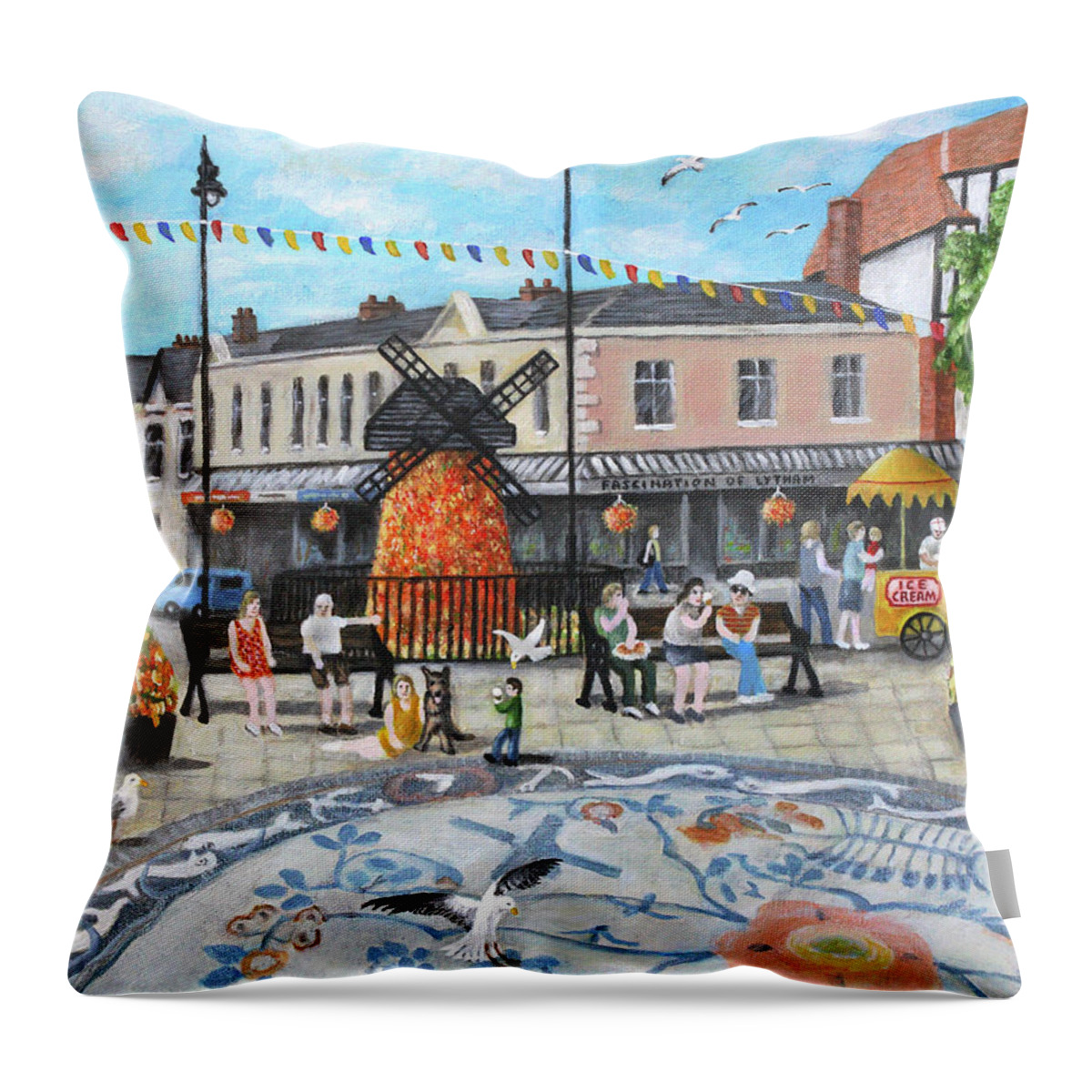 Clifton Square Throw Pillow featuring the painting Clifton Square Lytham St Annes On Sea by Ronald Haber