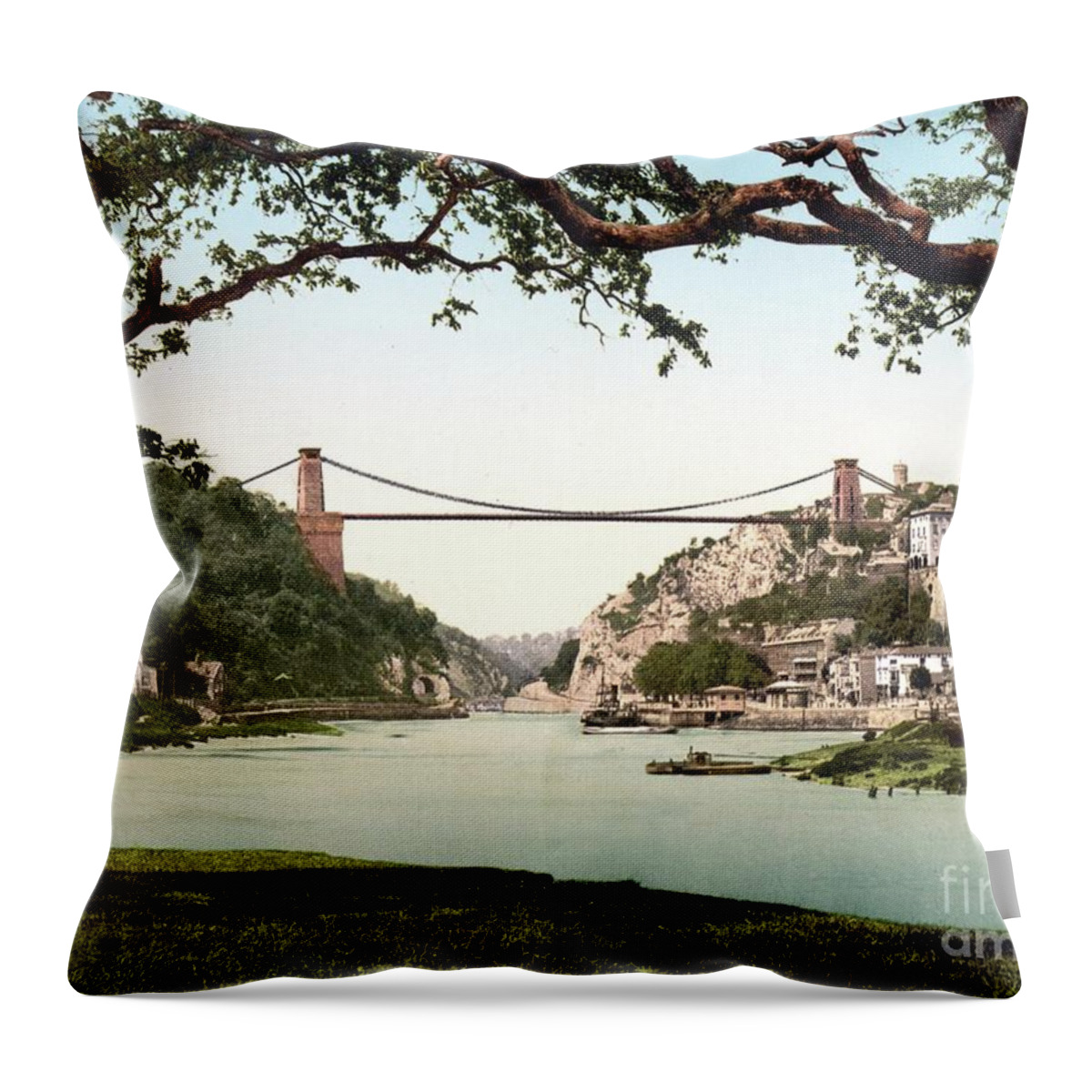 19th Century Throw Pillow featuring the photograph Clifton Suspension Bridge by English School