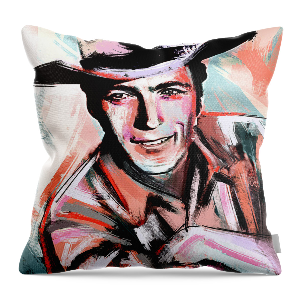 Clint Eastwood Throw Pillow featuring the painting Clint Eastwood painting by Movie World Posters