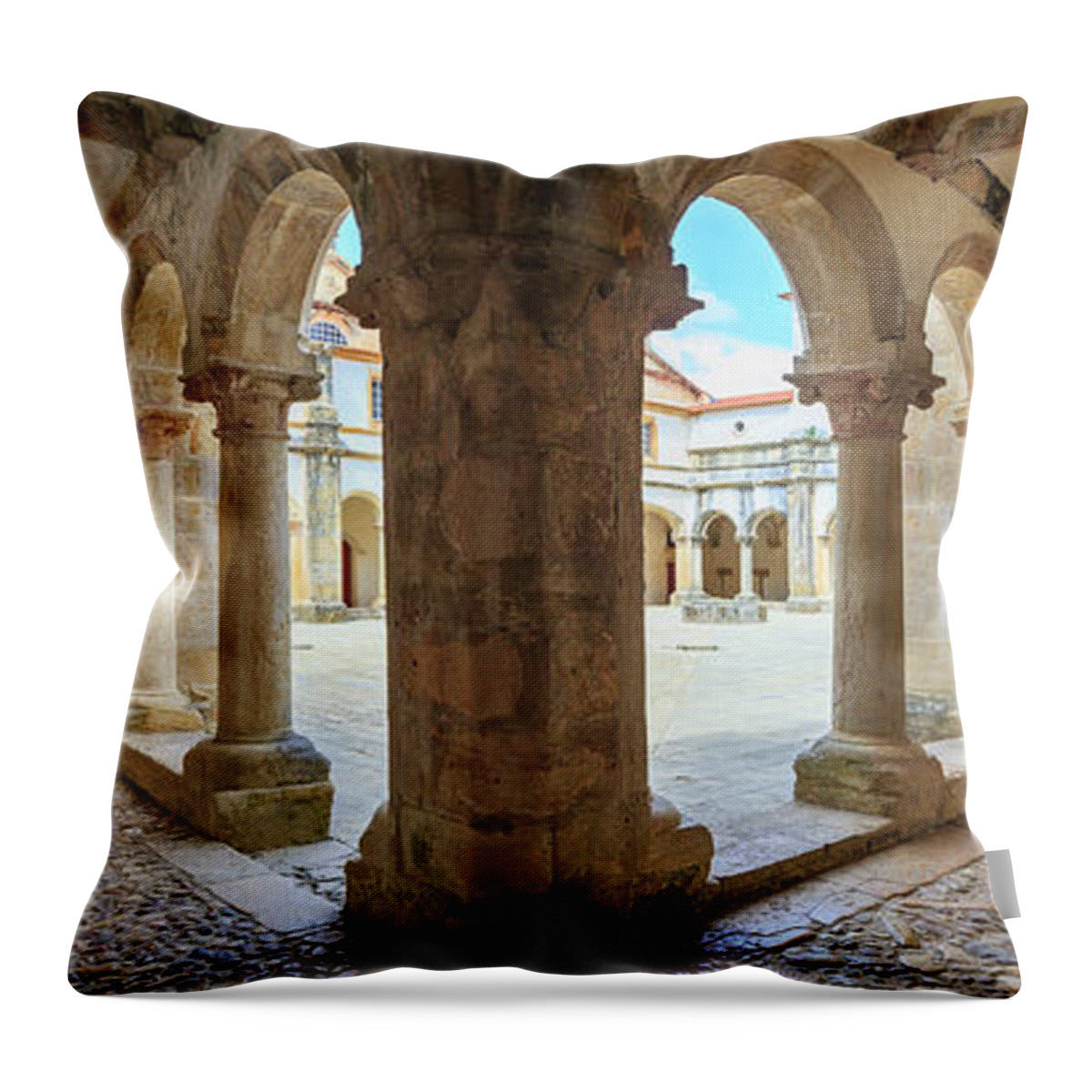 Estock Throw Pillow featuring the digital art Cloister, Tomar, Portugal by Luigi Vaccarella