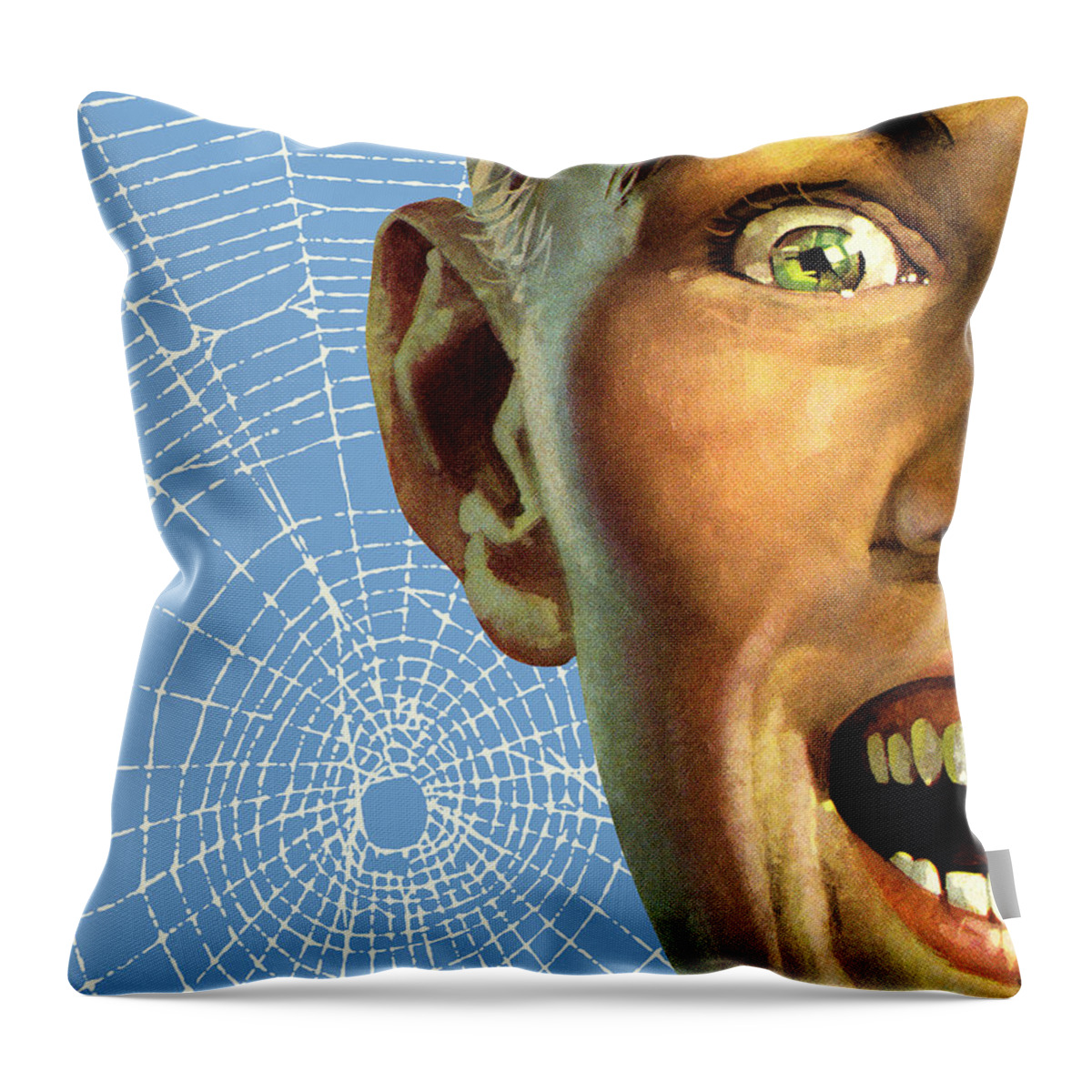 Adult Throw Pillow featuring the drawing Closeup of a Face and Spiderweb by CSA Images