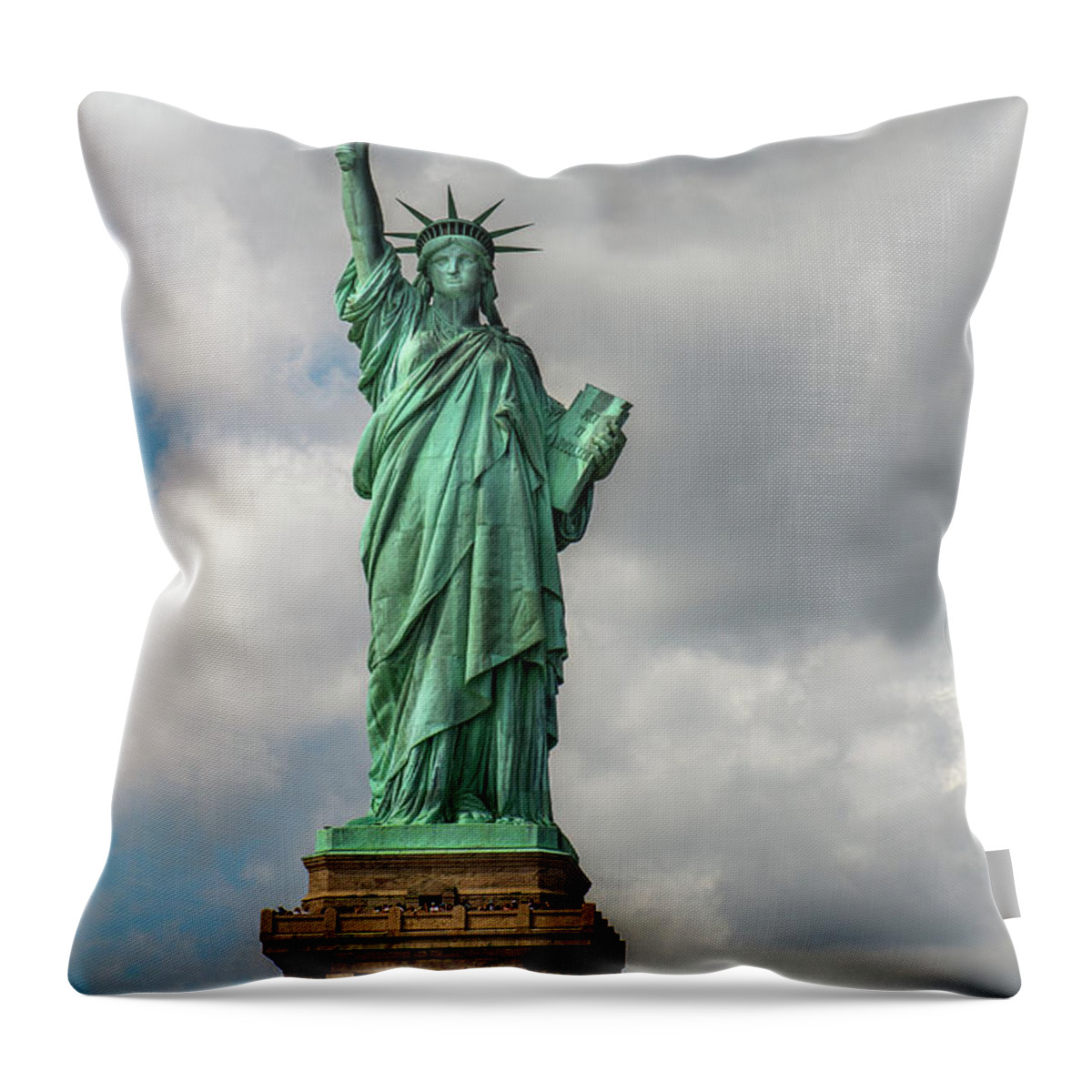 2019 Throw Pillow featuring the photograph Clouds Behind Lady Liberty by Greg and Chrystal Mimbs