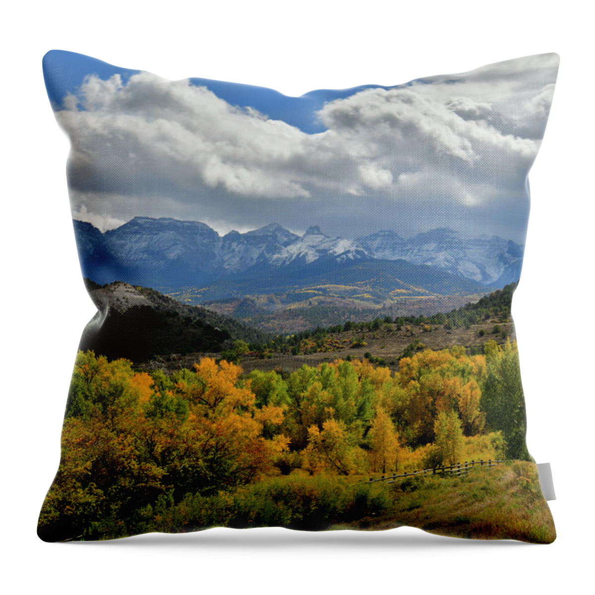 Highway 145 Throw Pillow featuring the photograph Clouds Over Mt. Sneffels Seen From Highway 62 by Ray Mathis