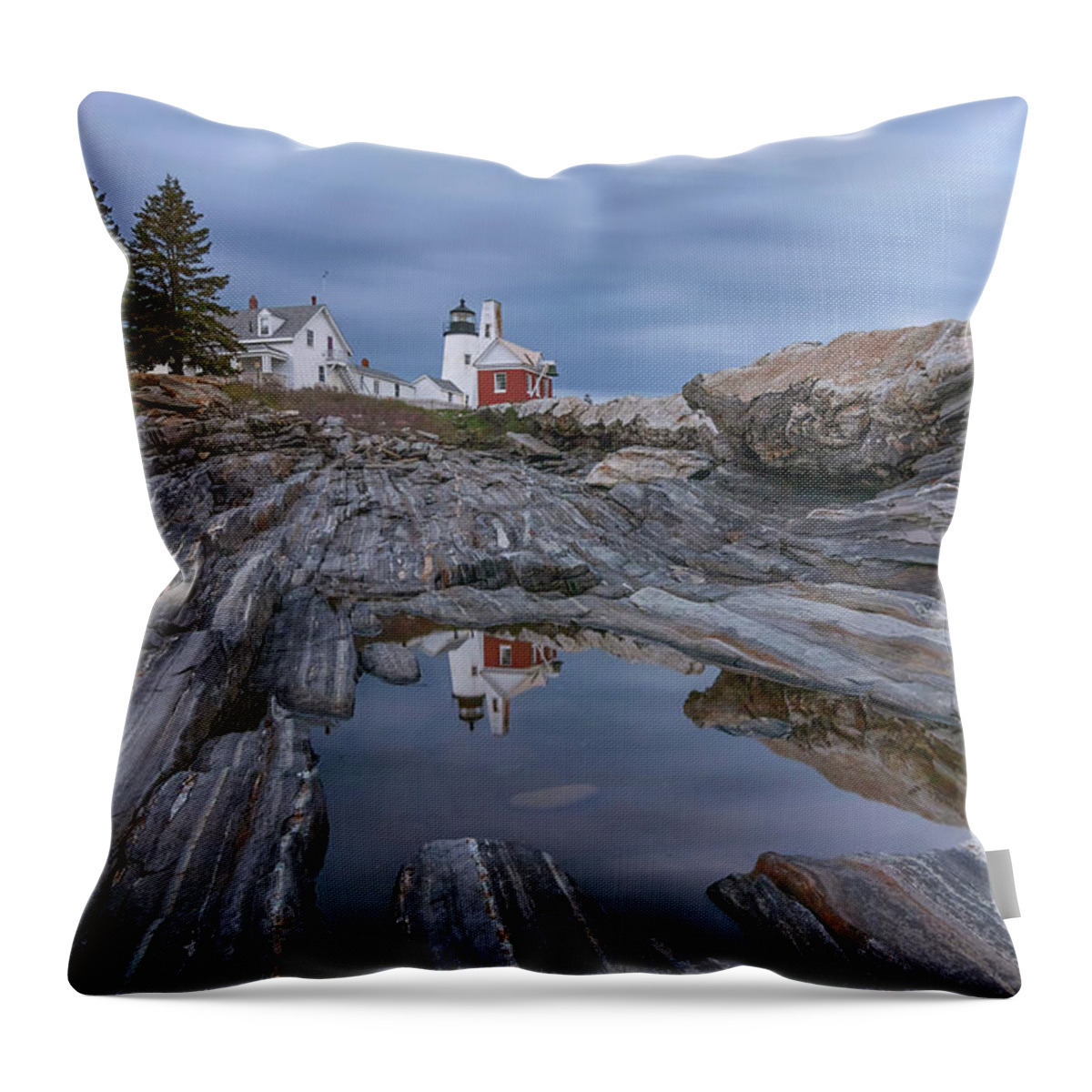 Pemaquid Point Lighthouse Throw Pillow featuring the photograph Cloudy Afternoon at Pemaquid Point by Kristen Wilkinson