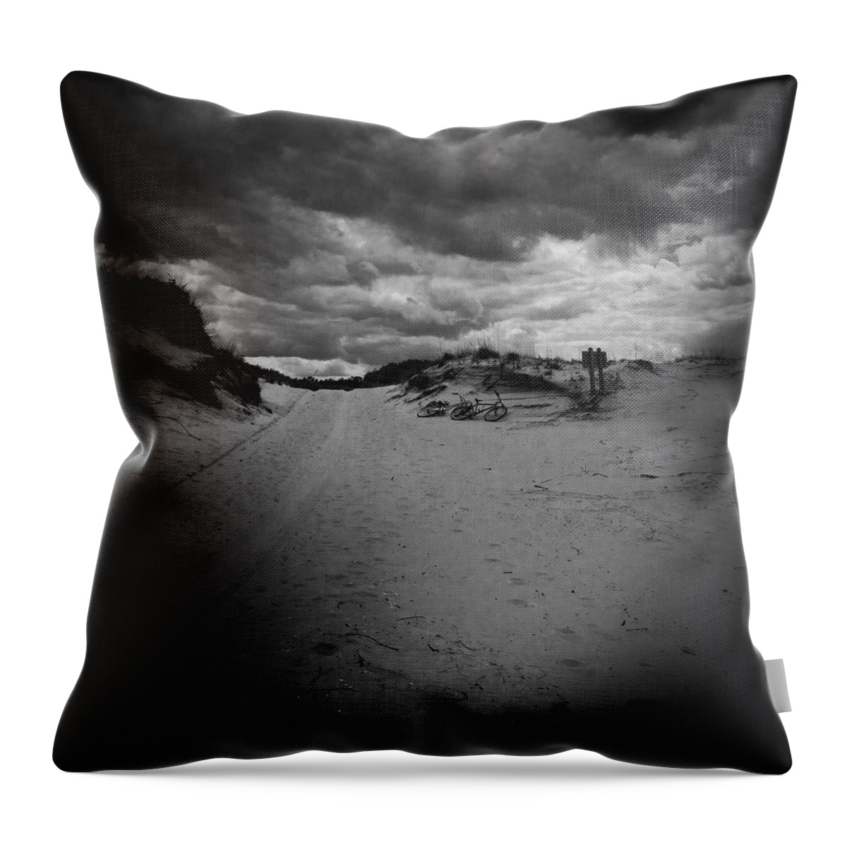 Black And White Throw Pillow featuring the photograph Cloudy Skies for a Bike Ride by Lisa Burbach