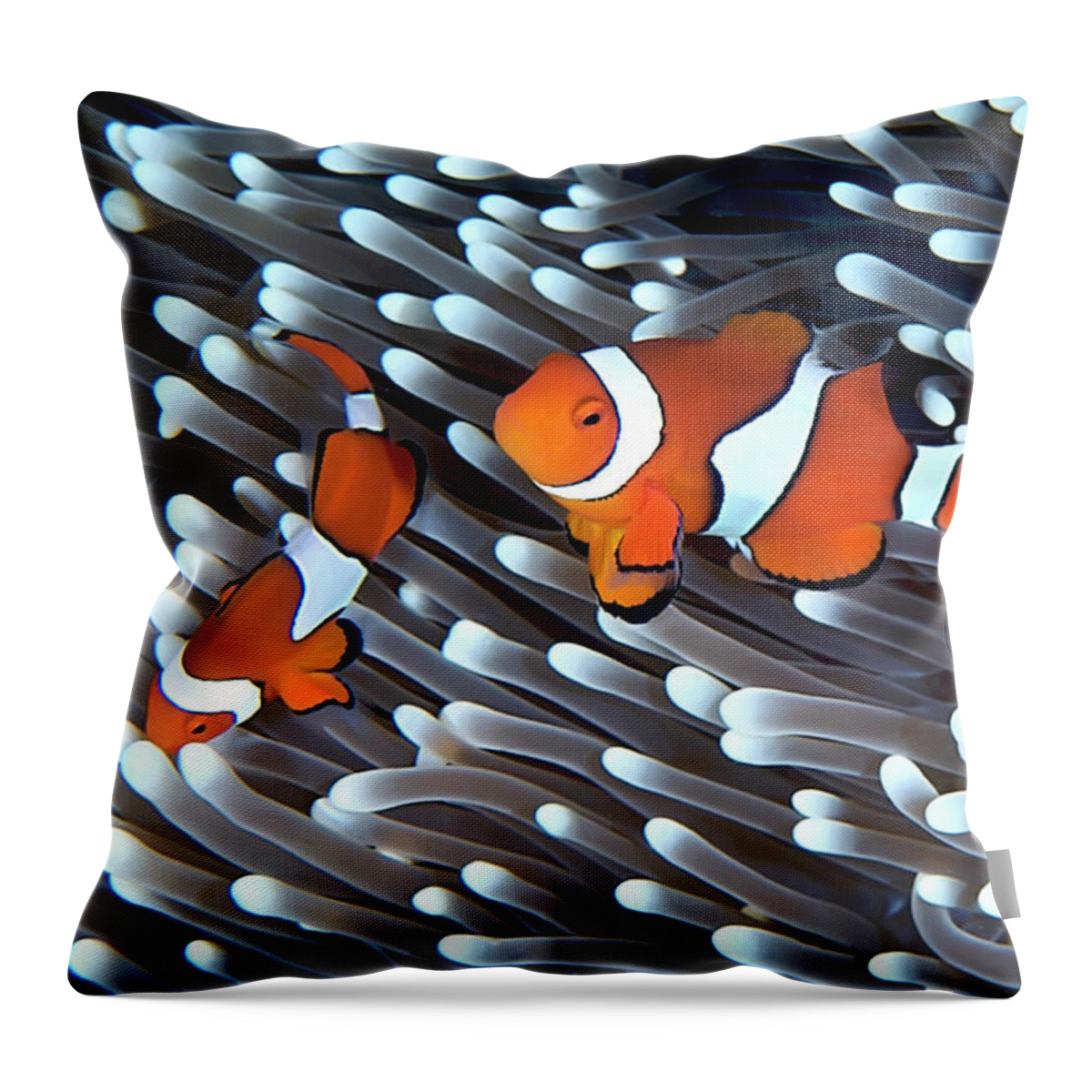 Underwater Throw Pillow featuring the photograph Clownfish by Copyright Melissa Fiene