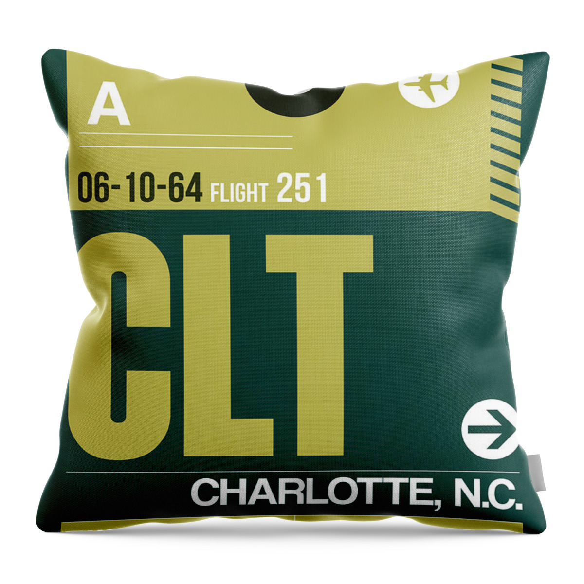 Vacation Throw Pillow featuring the digital art CLT Charlotte Luggage Tag II by Naxart Studio