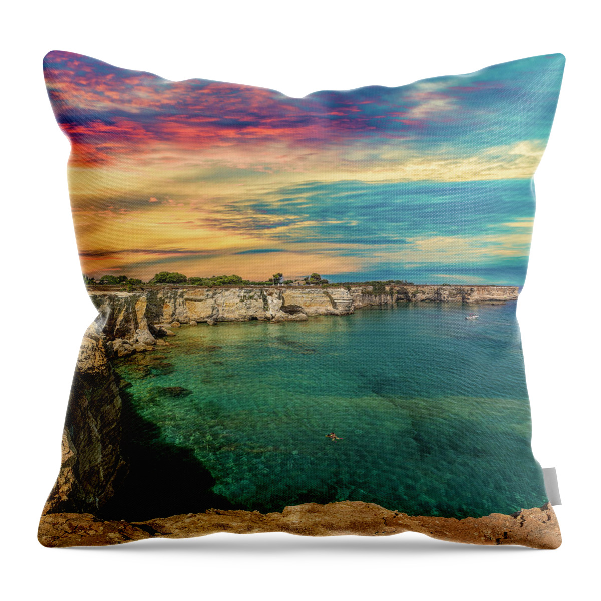 Italy Throw Pillow featuring the photograph coast of Apulia in Italy by Vivida Photo PC