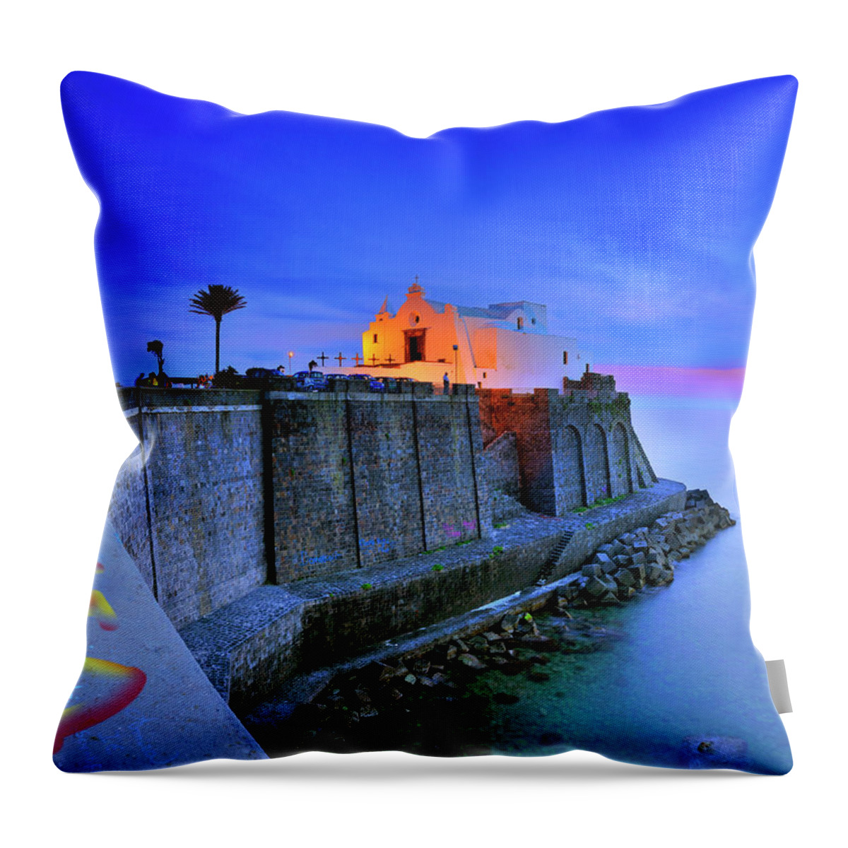 Estock Throw Pillow featuring the digital art Coastal Church, Naples, Italy by Luca Da Ros