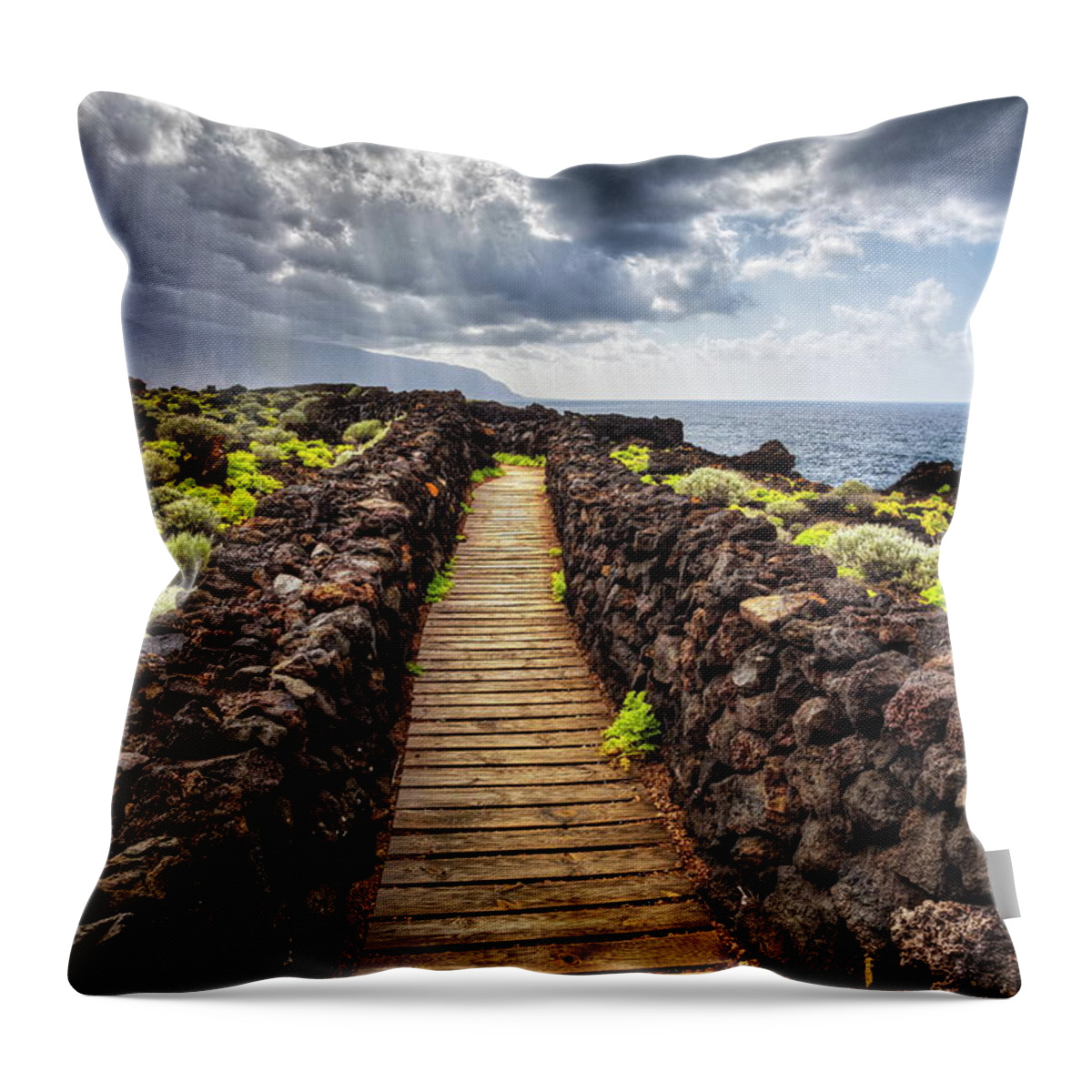 Estock Throw Pillow featuring the digital art Coastal Footpath, Canary Islands, Spain by Reinhard Schmid