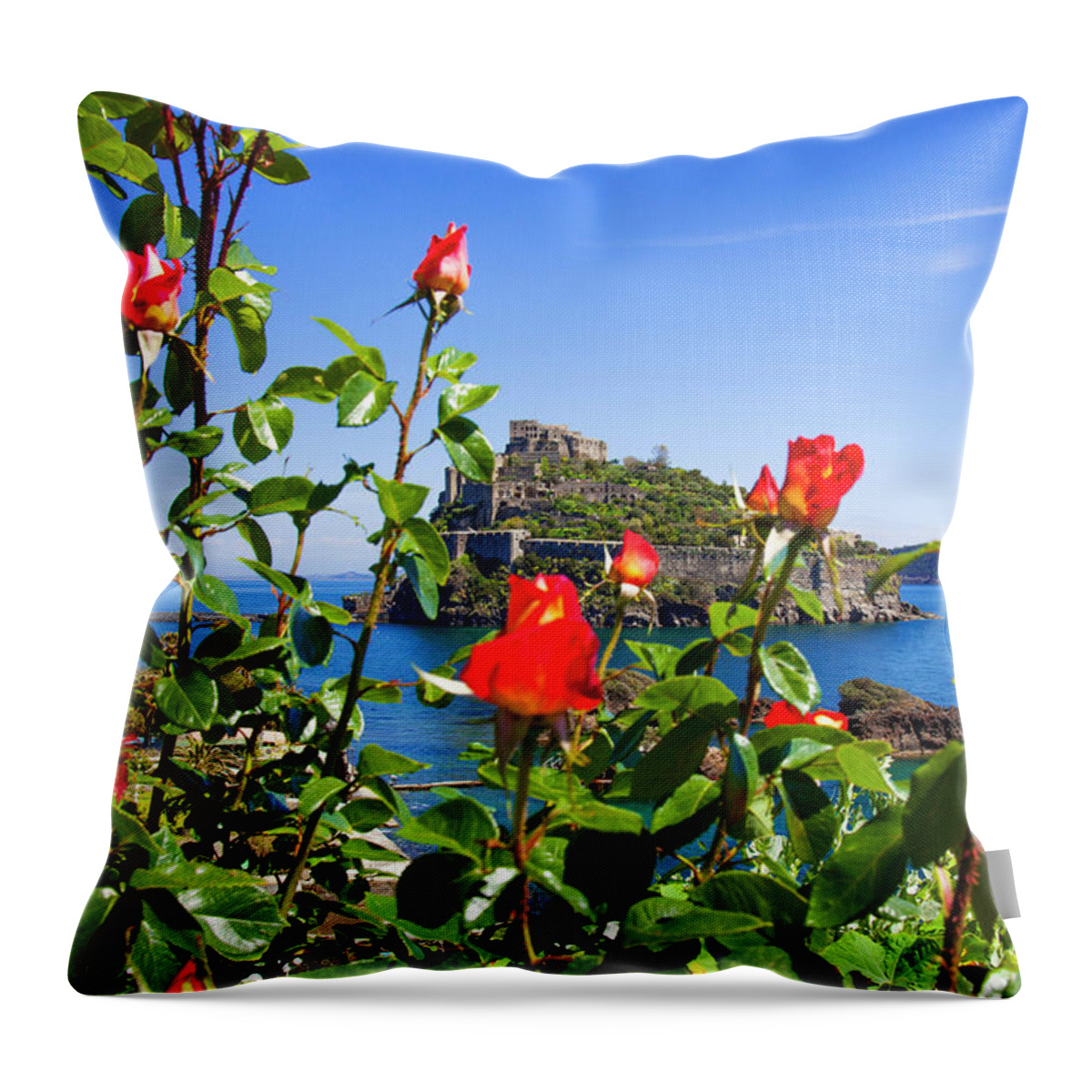 Estock Throw Pillow featuring the digital art Coastal Garden, Naples, Italy by Johanna Huber