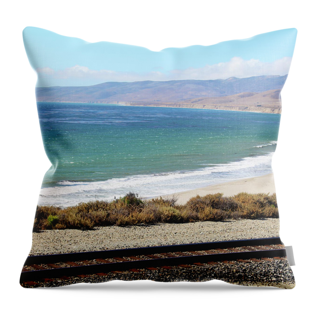 Beach Throw Pillow featuring the photograph Coastal Train Route by Katherine Erickson