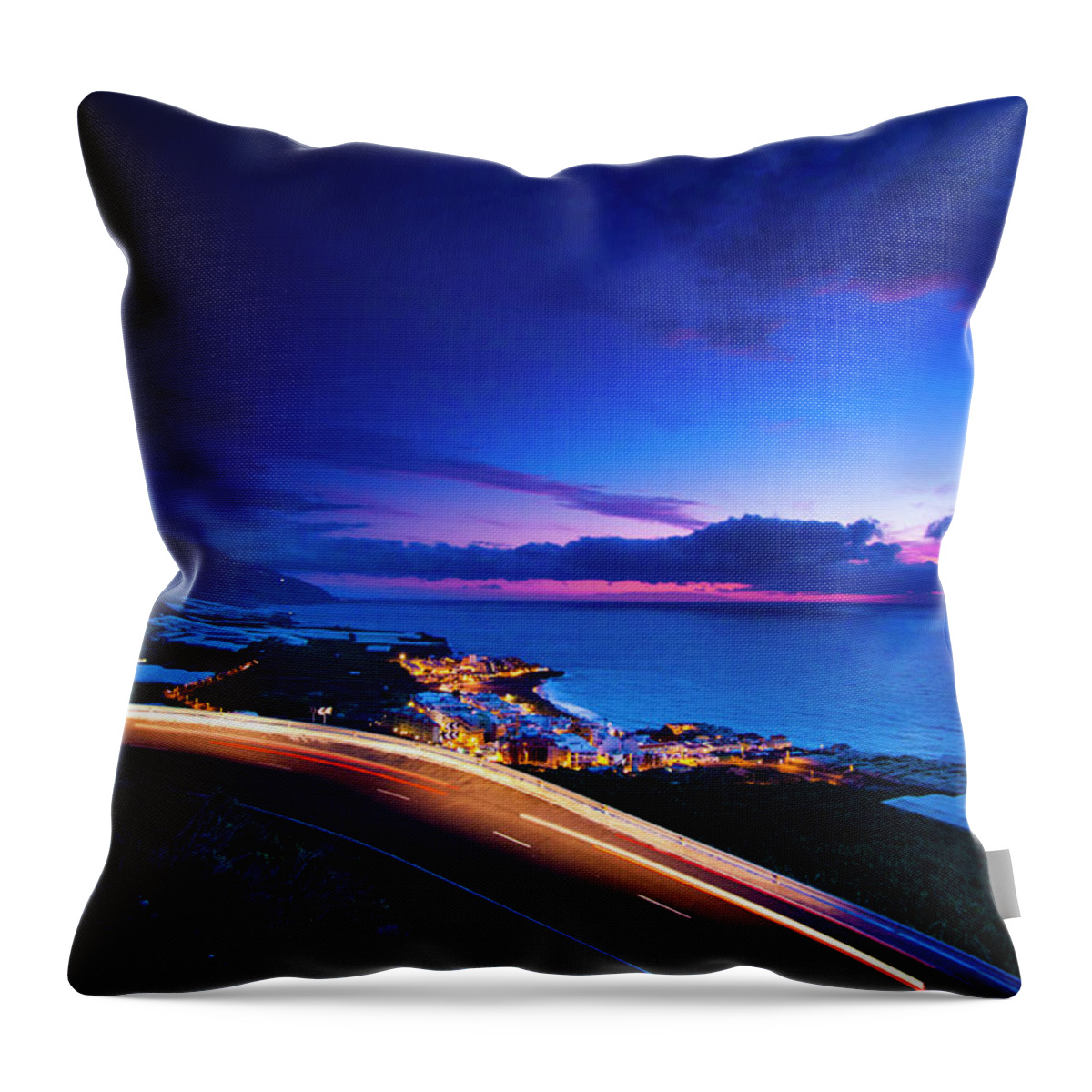 Water's Edge Throw Pillow featuring the photograph Coastline After Sunset by Schroptschop