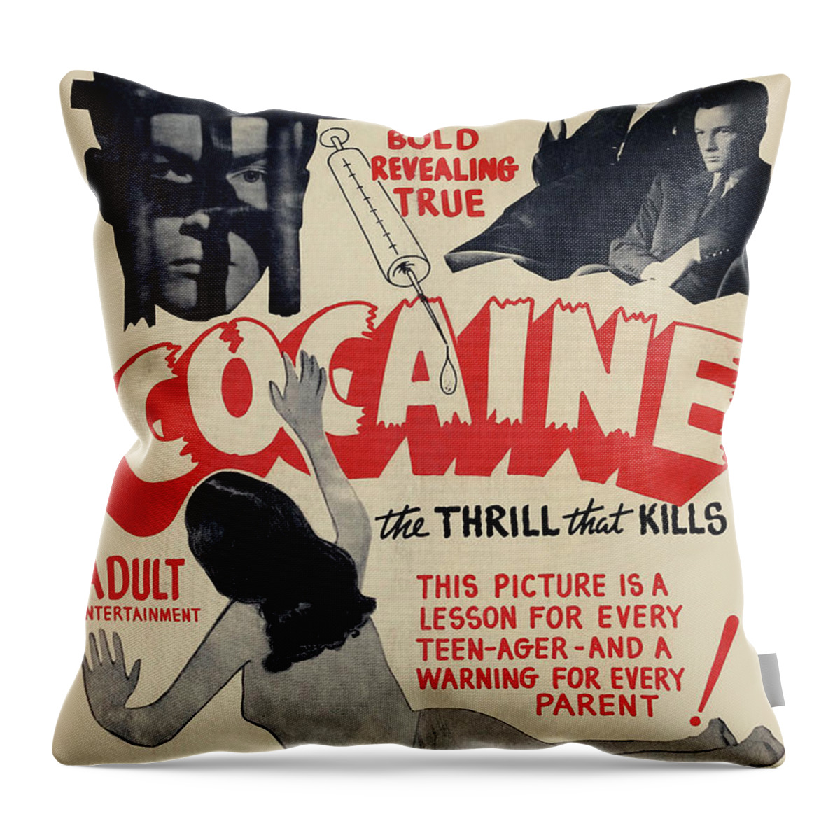 Drug Throw Pillow featuring the painting Cocaine: The Thrill the Kills by Unknown