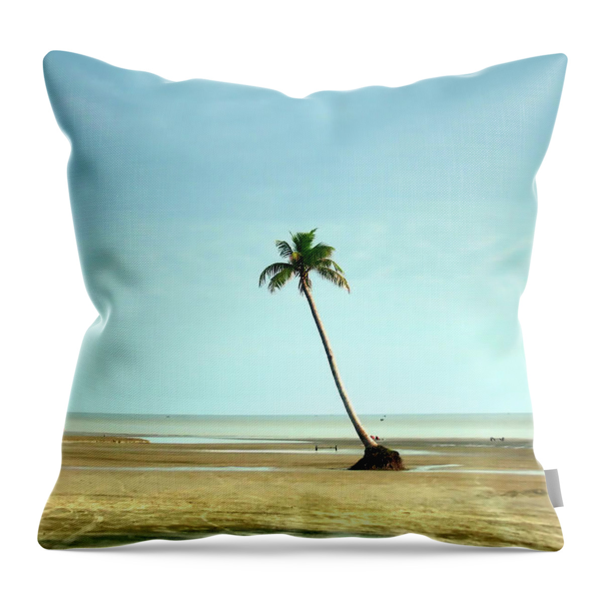 Clear Sky Throw Pillow featuring the photograph Coconut Tree On Beach by Neaz Ahmed