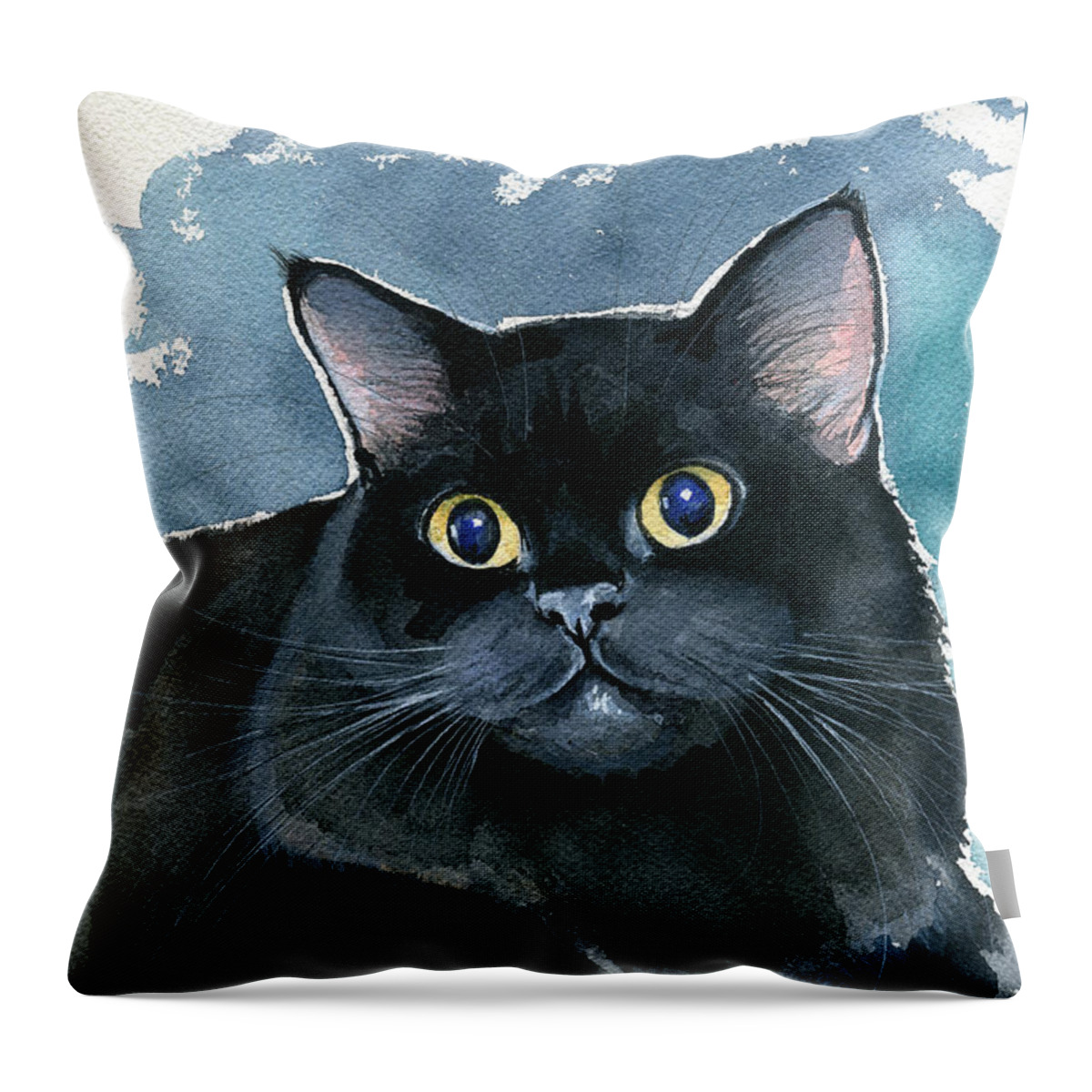 Persian Cat Throw Pillow featuring the painting Coffee Black Persian Cat by Dora Hathazi Mendes