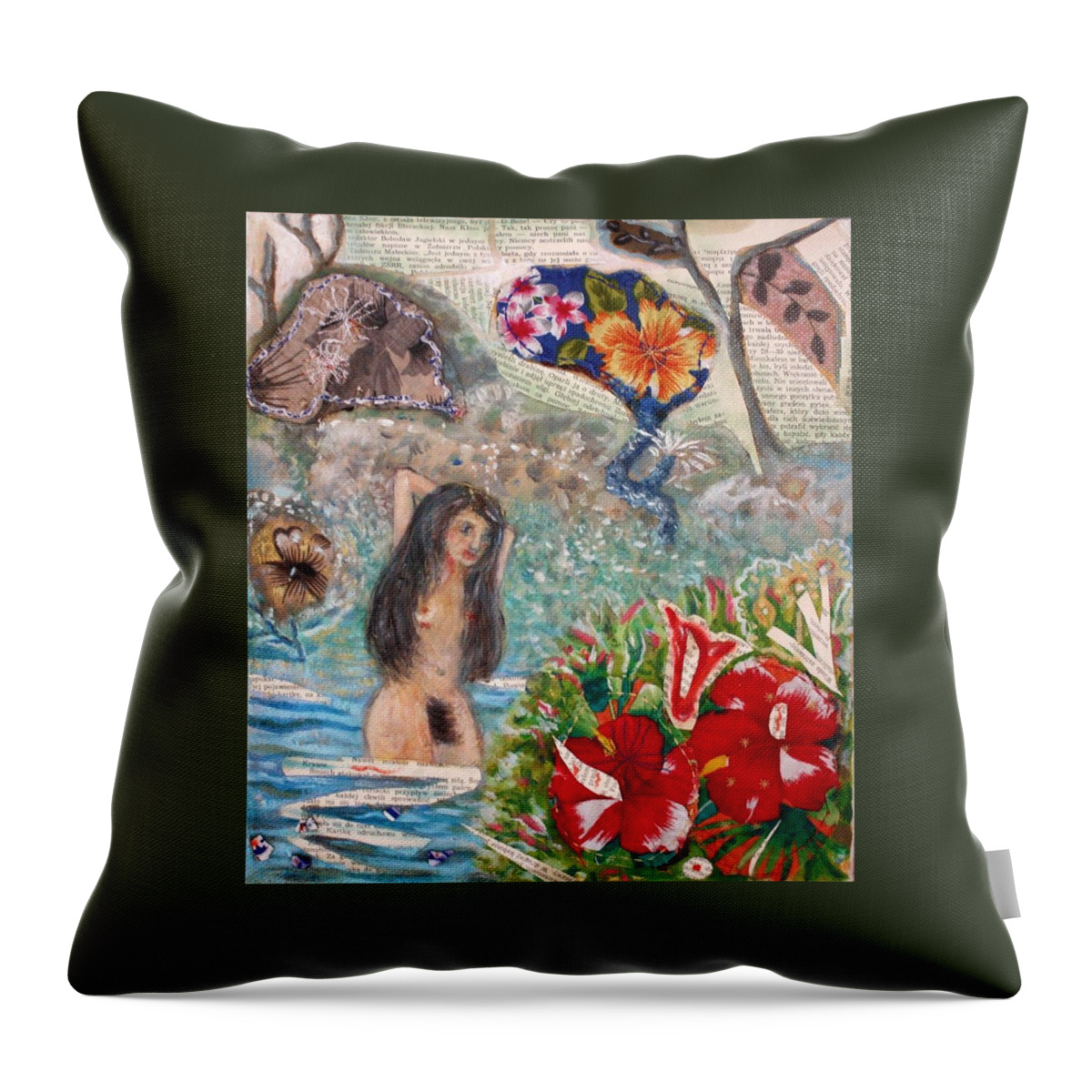 Fabric Throw Pillow featuring the painting Collage by Elzbieta Goszczycka