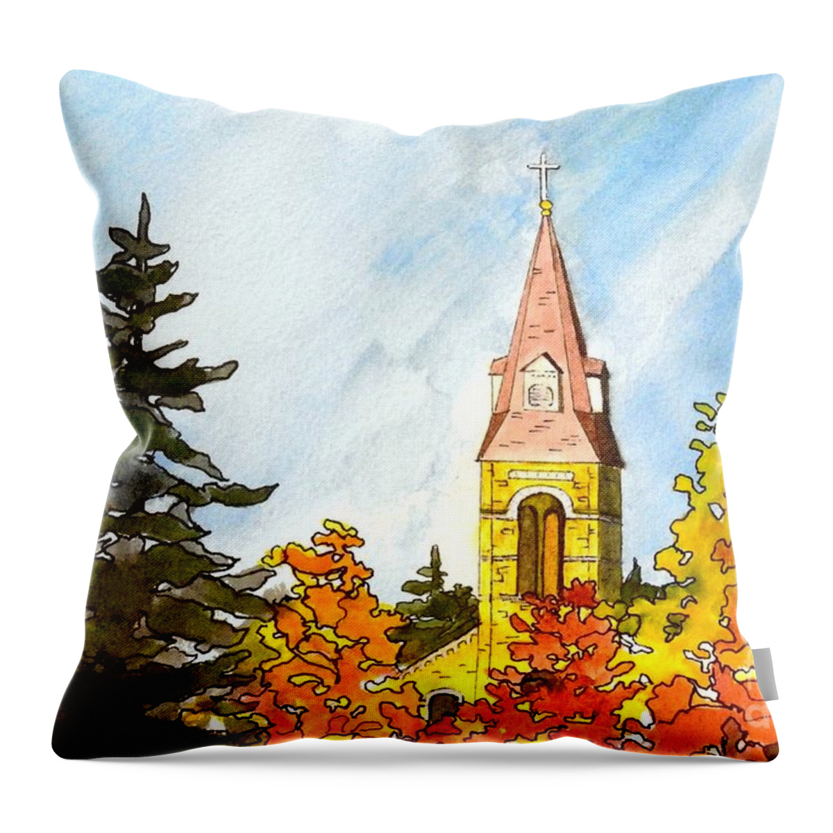 Fall Throw Pillow featuring the painting Collingwood Church by Petra Burgmann