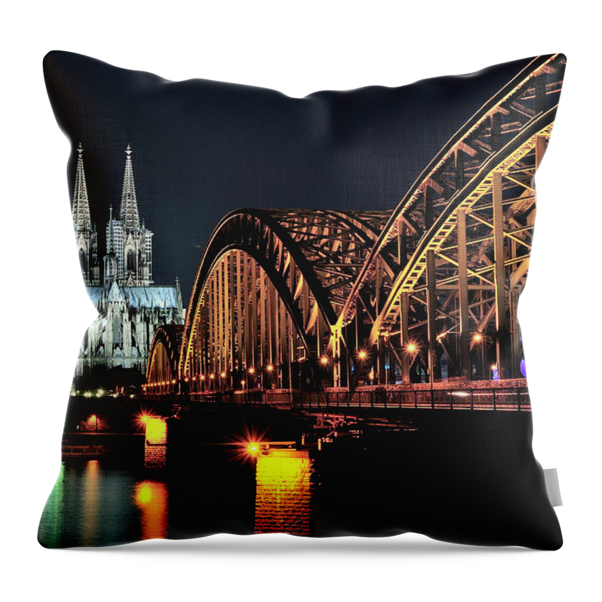 Suspension Bridge Throw Pillow featuring the photograph Cologne Dom And Bridge by Kai O'yang