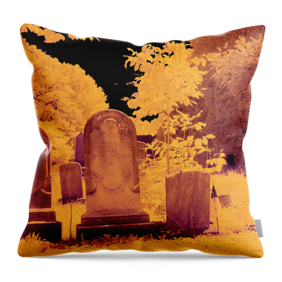 Dir-c-1176-c Throw Pillow featuring the photograph Color Infrared Tombstones by Paul W Faust - Impressions of Light
