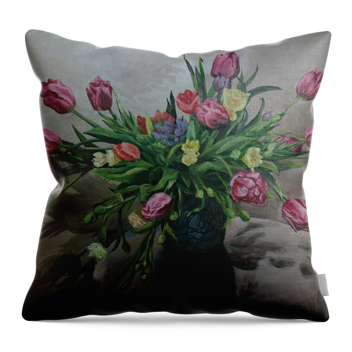 Pink Throw Pillow featuring the painting Color of natureOil by Maryna Chechelnytsa